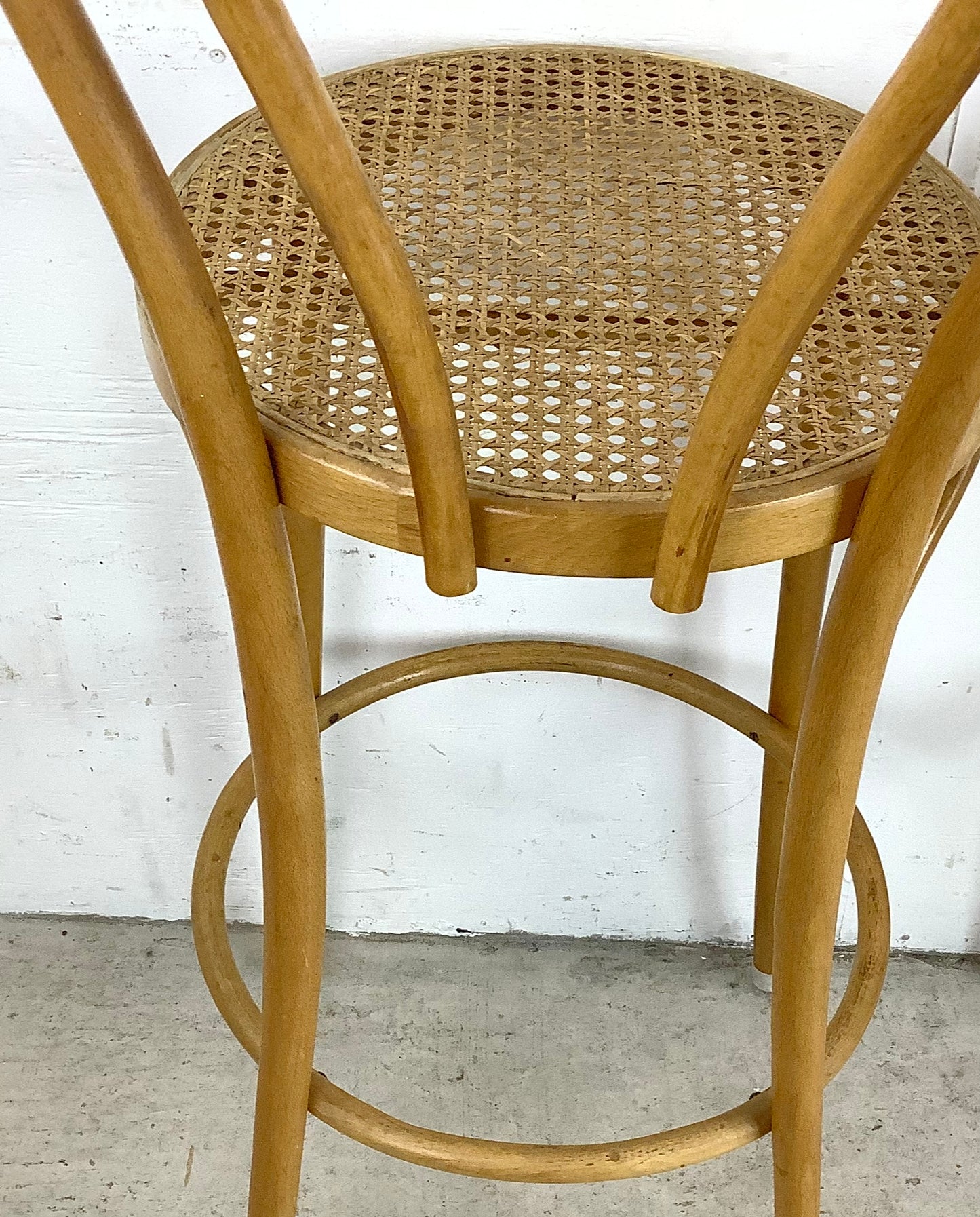 Pair Vintage Modern Cane Seat Barstools