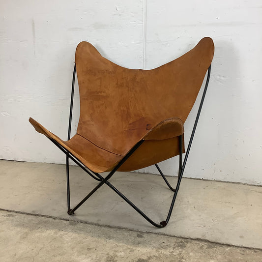 Mid-Century Modern Iron and Leather Butterfly Chair
