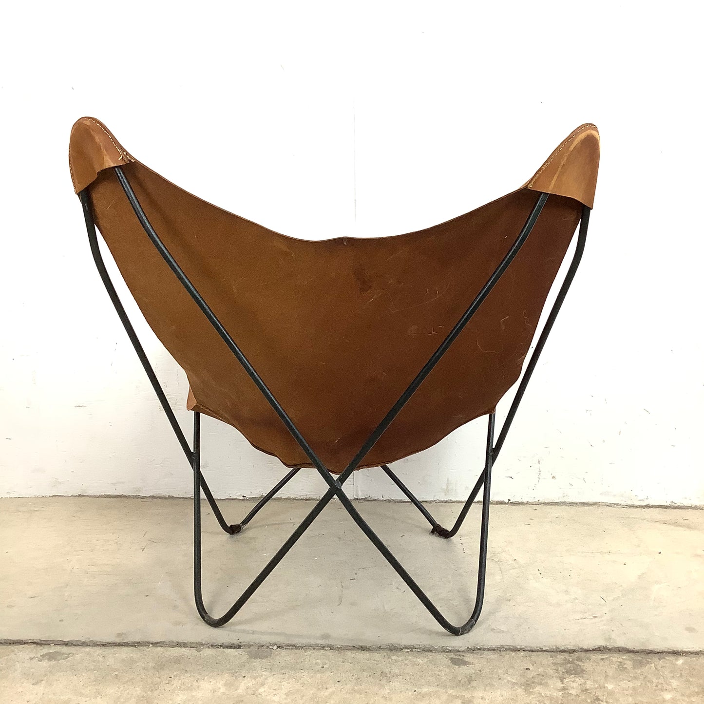 Mid-Century Modern Iron and Leather Butterfly Chair