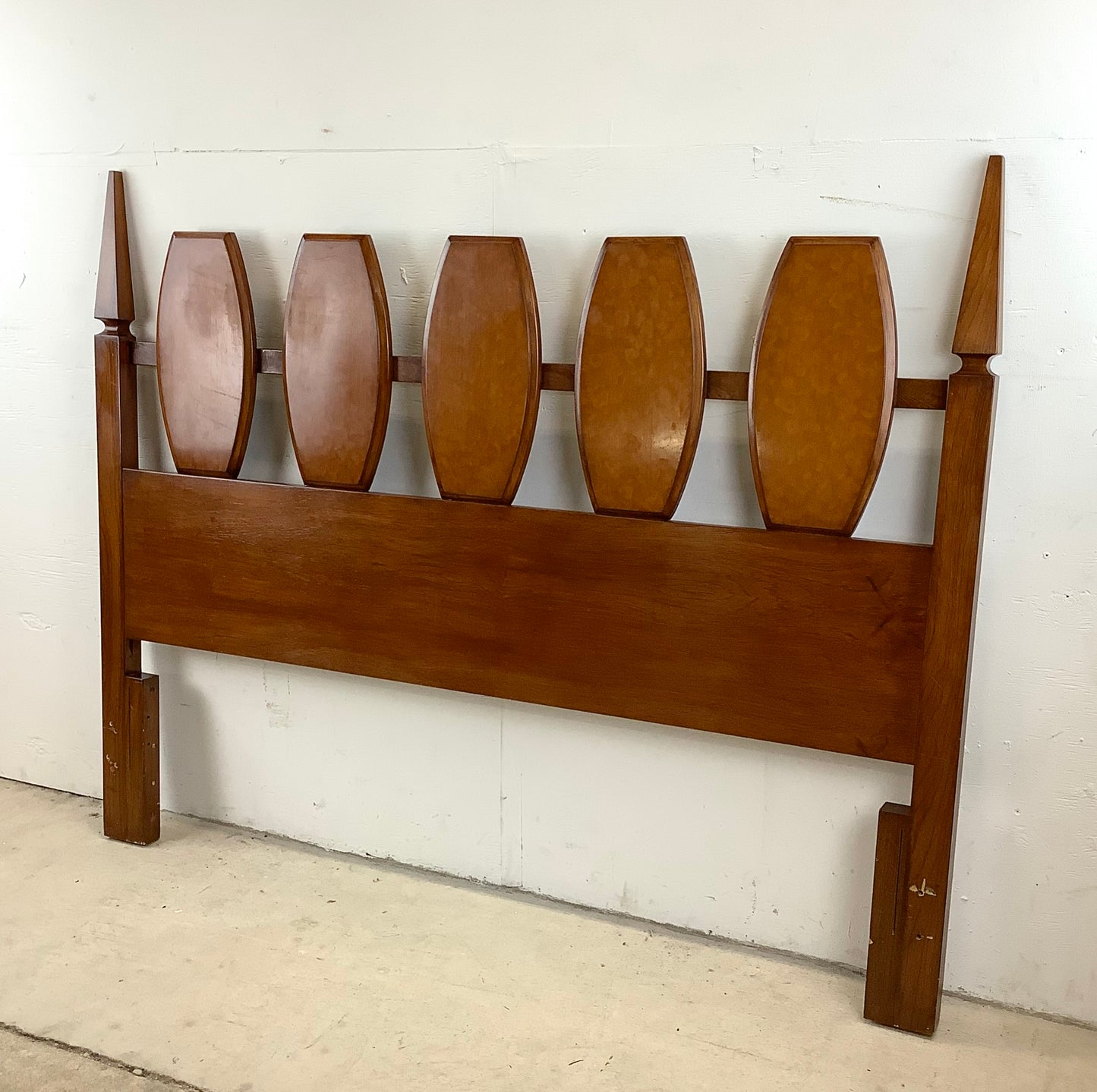Vintage Mid-Century Burlwood Headboard- Full / Queen Size