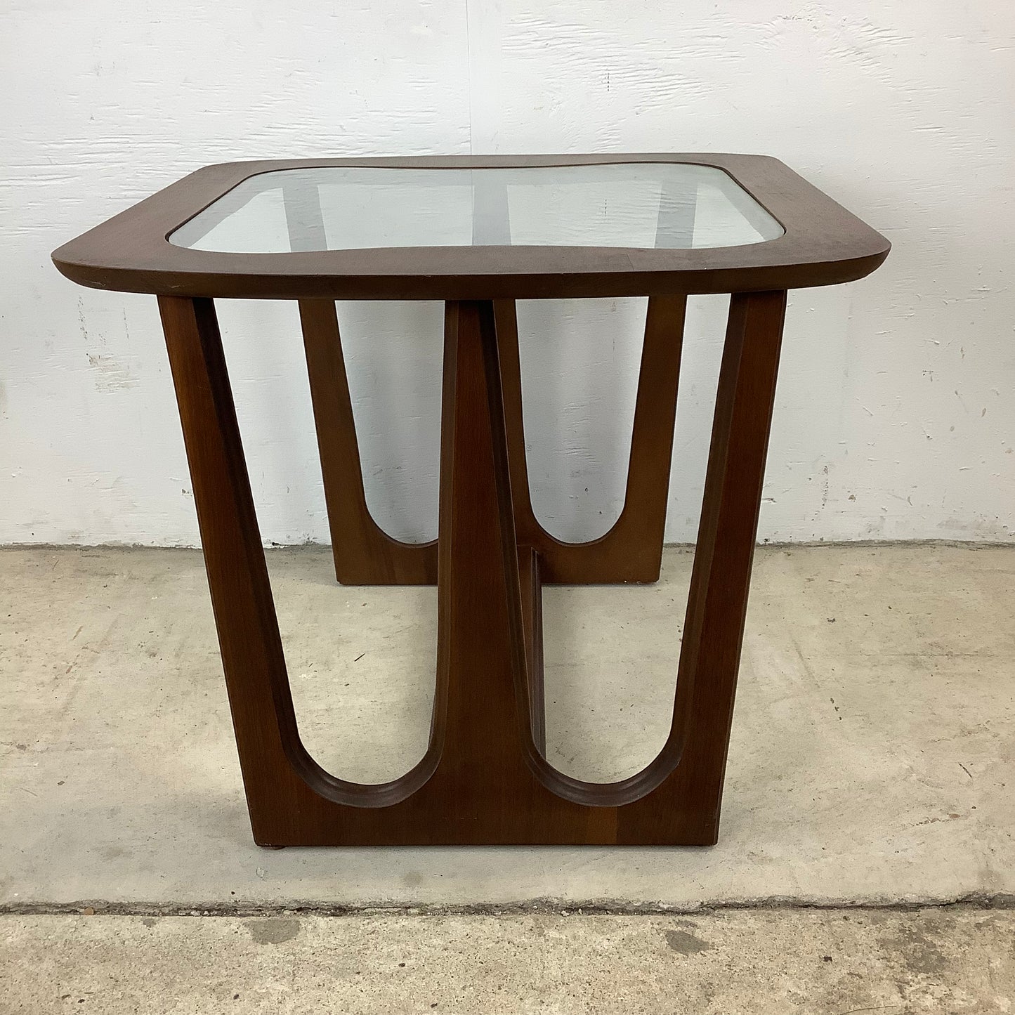 Vintage Modern Walnut Side Table With Glass Top