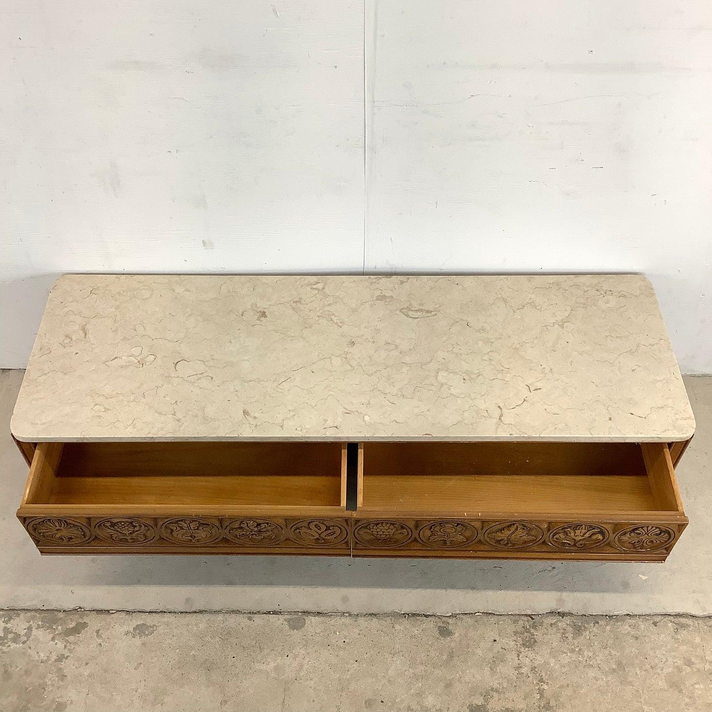 Vintage Storage Coffee Table With Stone Top