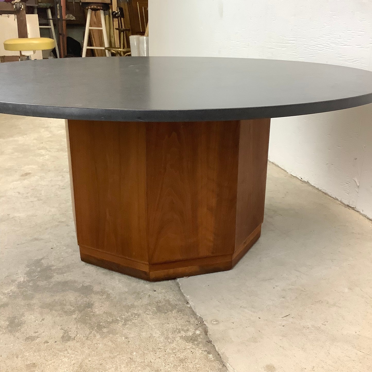Mid-Century Stone Top Round Coffee Table