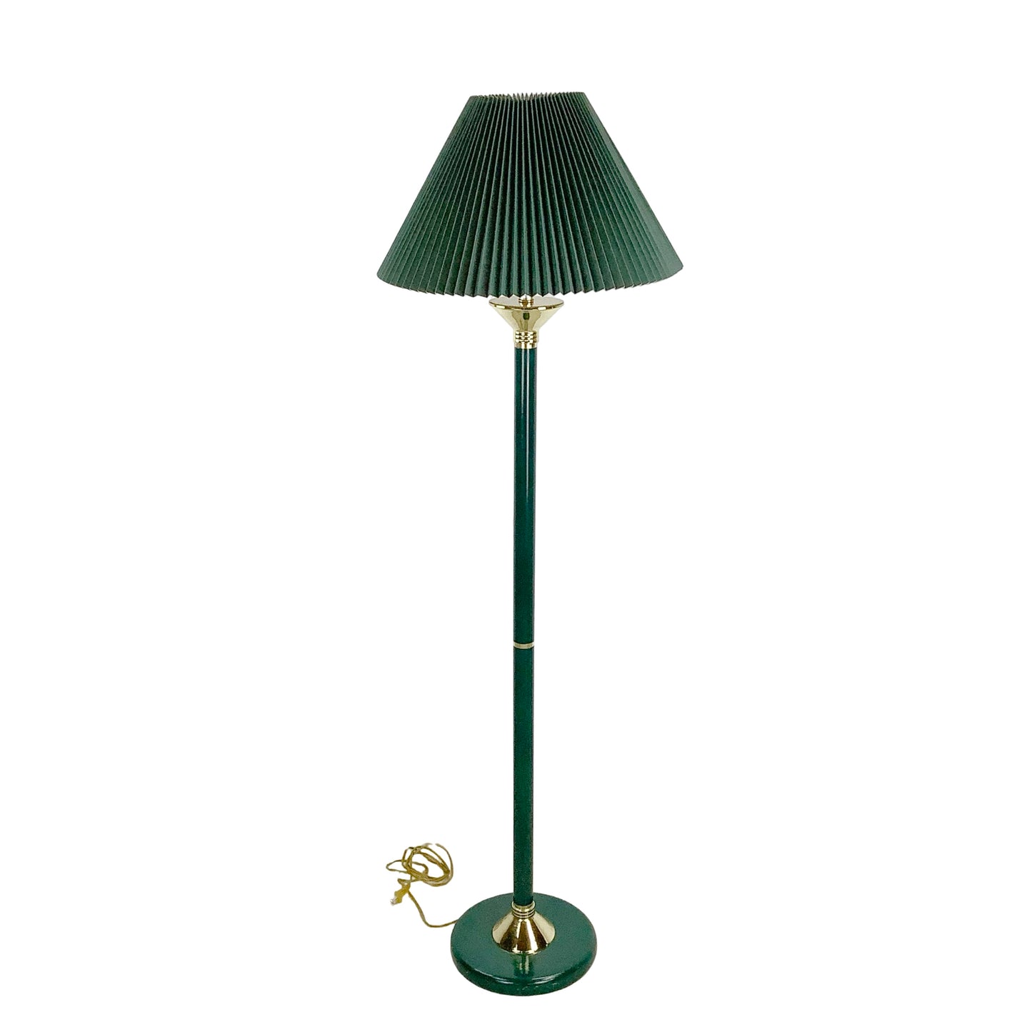 Vintage Hunter Green Brass Lamp, Pleated Fabric Shade, Traditional Hollywood Regency