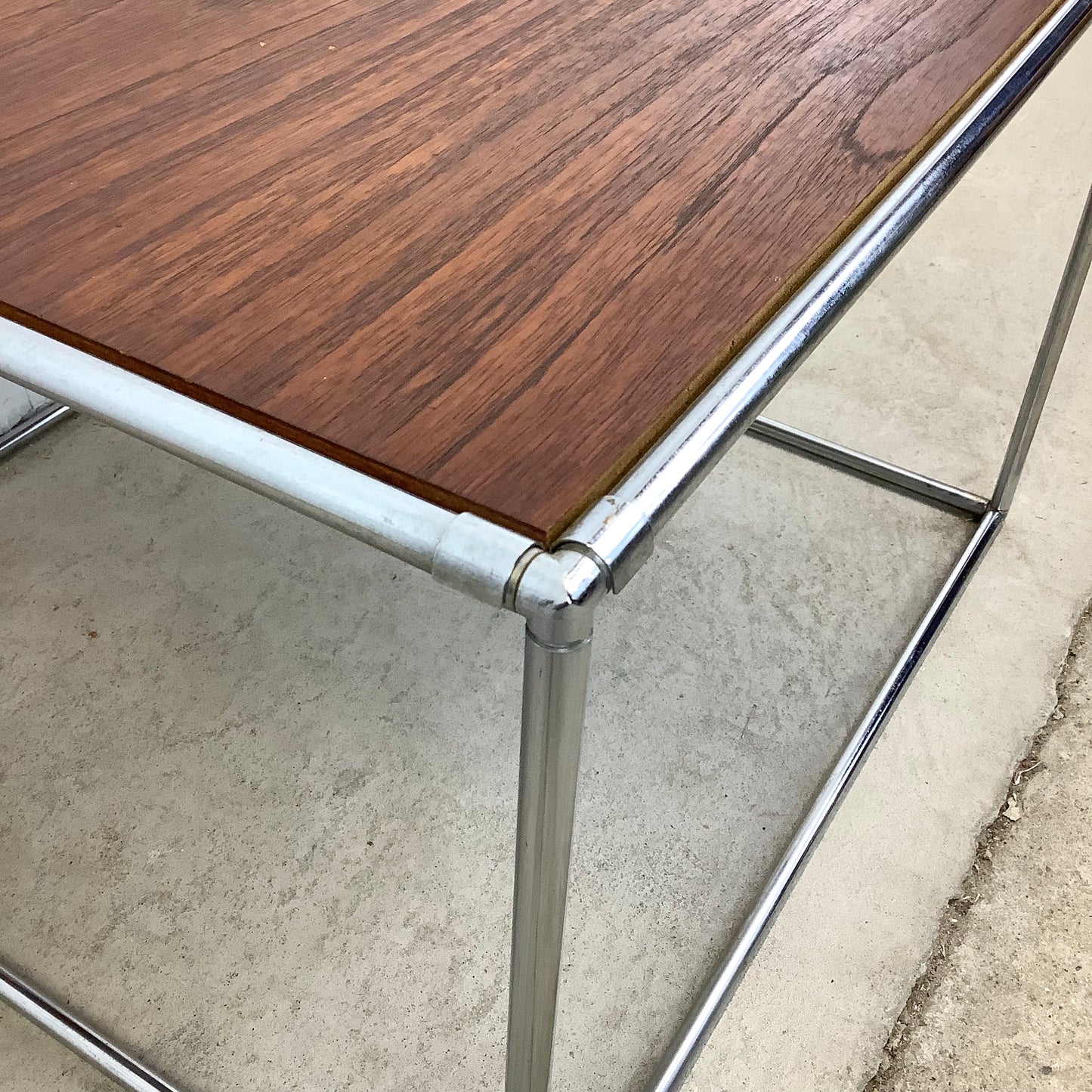 Vintage Chrome Cube Frame Table With Walnut Top