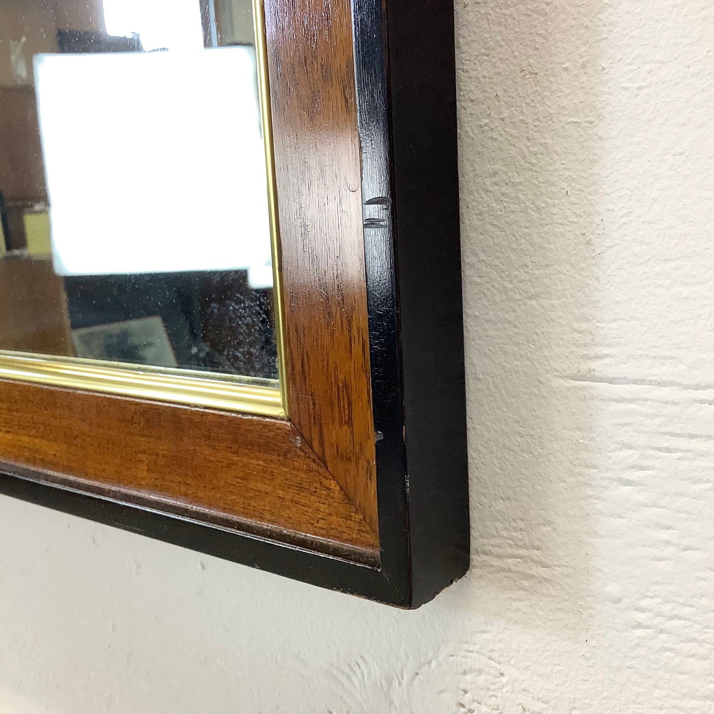 Drexel Heritage Attributed Burl Wood and Brass Wall Mirror
