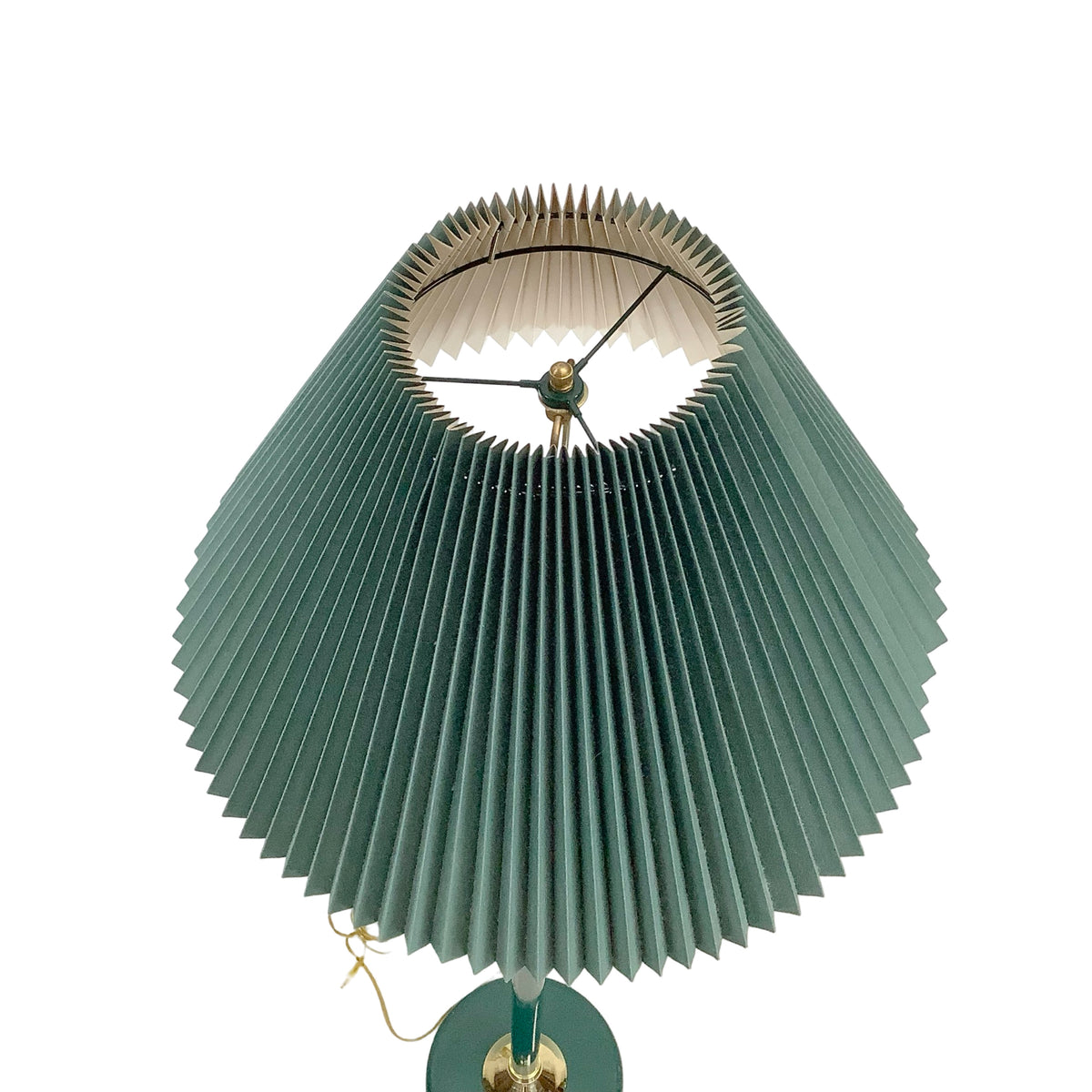 Vintage Hunter Green Brass Lamp, Pleated Fabric Shade, Traditional Hollywood Regency