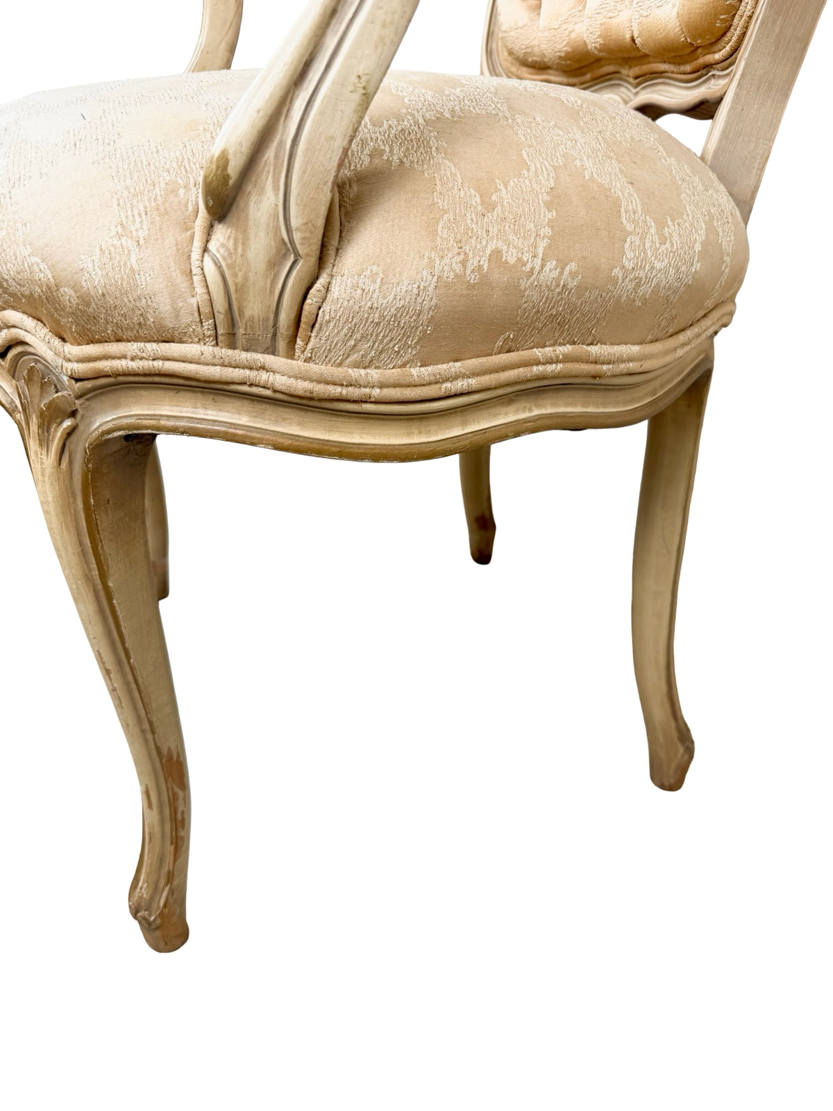 Vintage Louis XV Revival Armchair with Painted Frame, Tufted Back and Damask Seat