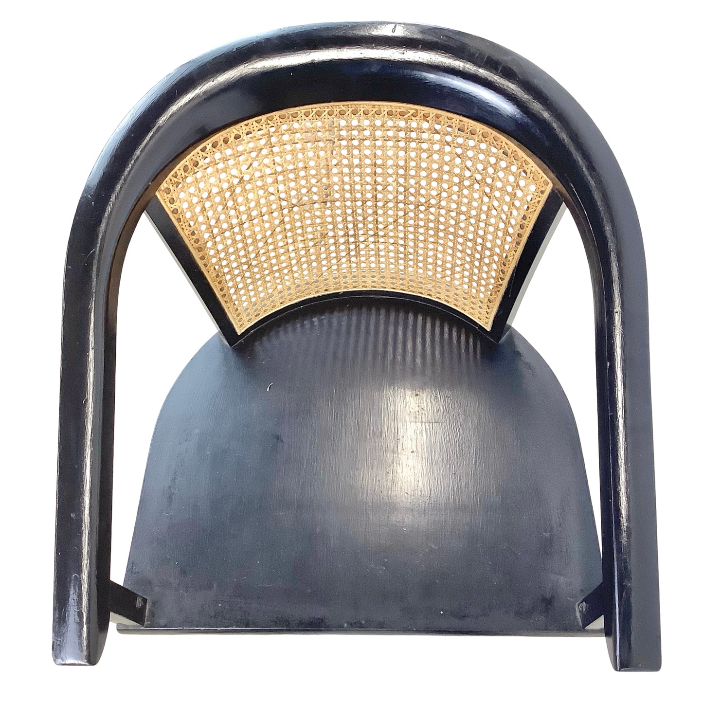 Vintage Black Lacquer Cane Swivel Chair