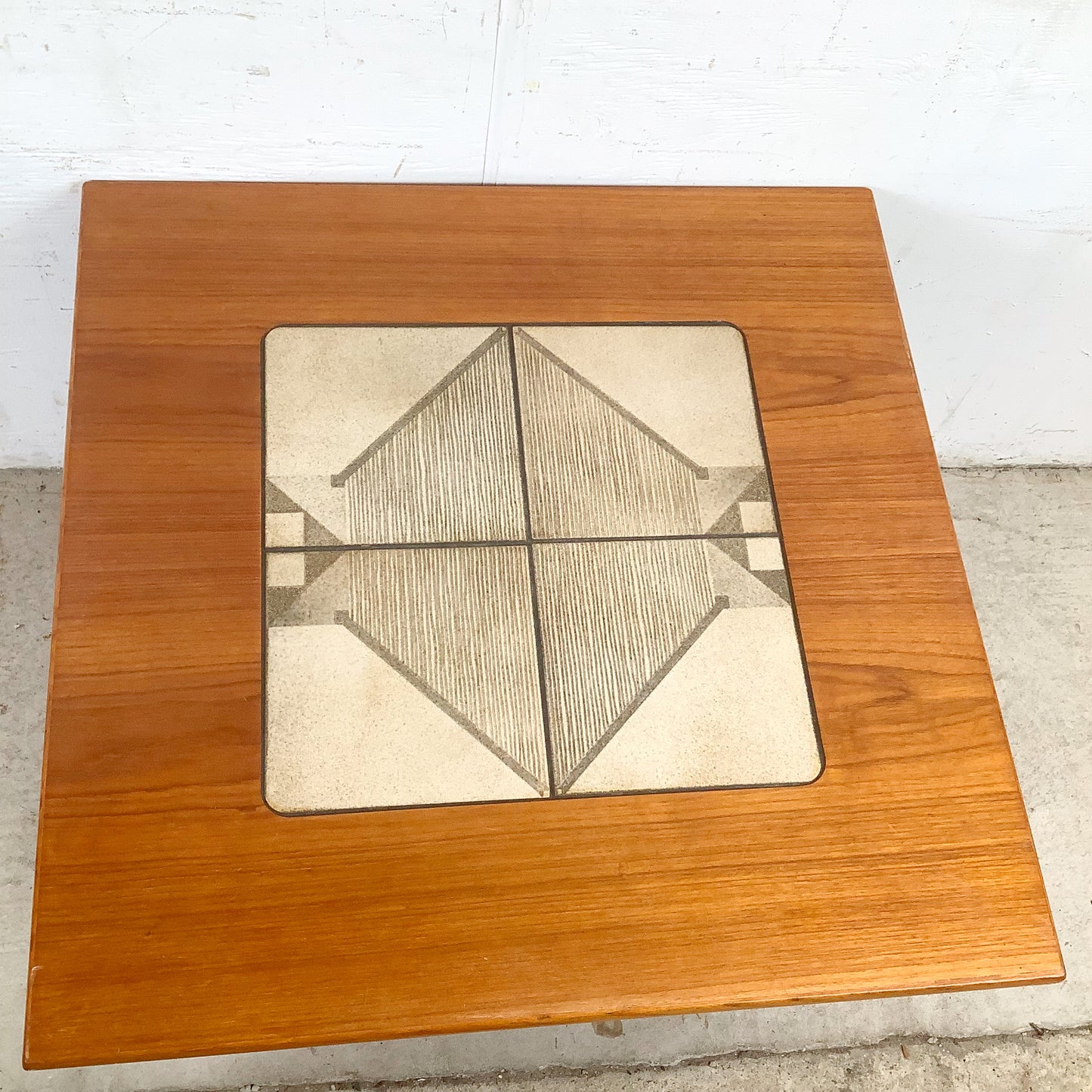 Vintage Danish Modern Teak Side Table with Ceramic Tile Inset — Geometric, Scandinavian, 1960s–1970s