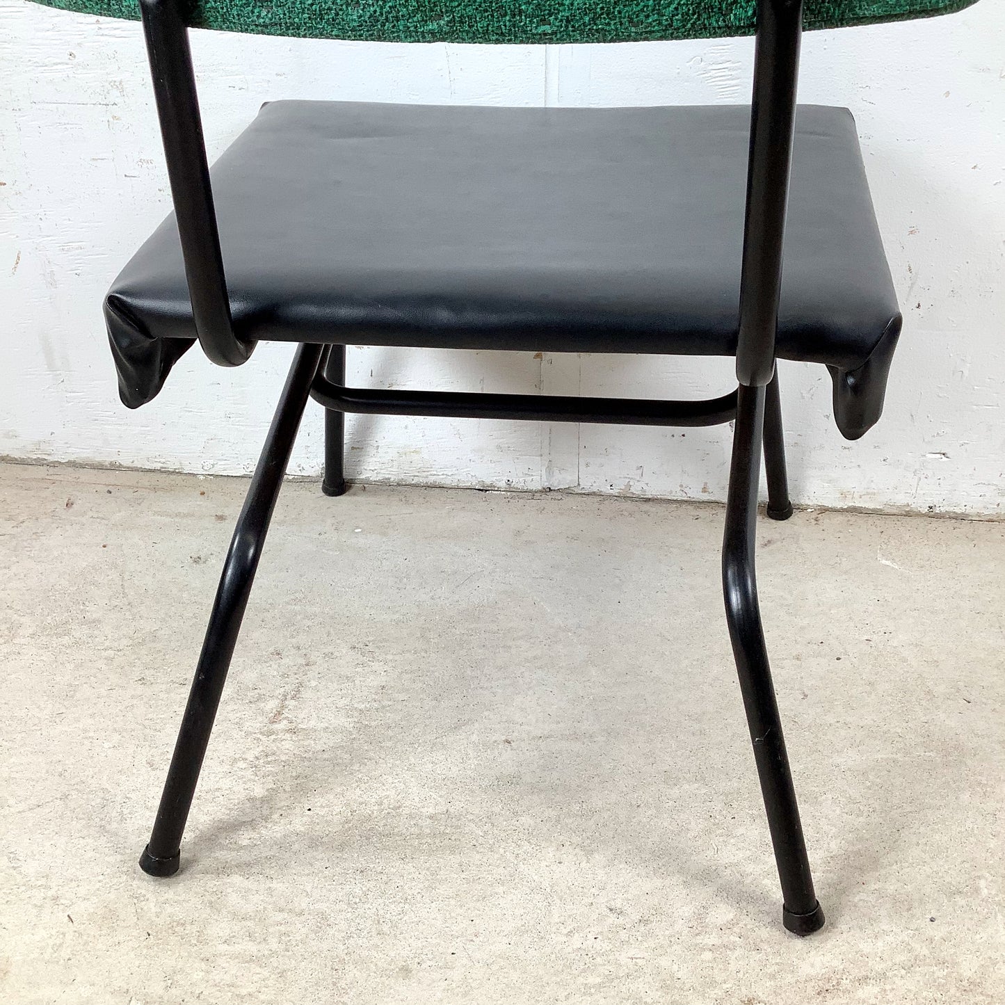 Vintage Mid-Century Modern Iron Rod Side Chair | Forest Green Tweed Back | Black Vinyl Seat | Paul McCobb / Arbuck Manner | c. 1950s