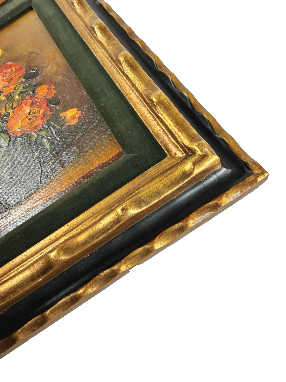 Vintage Signed Cox Floral Rose Painting Gold Tone Frame 13x15