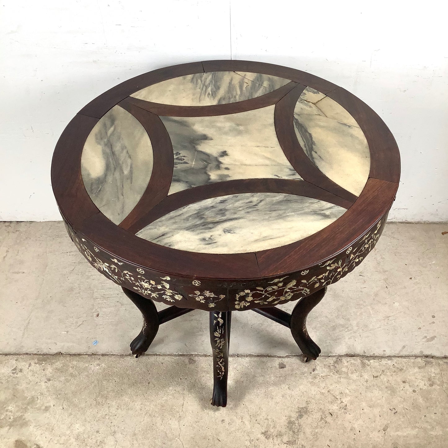20th Century Chinese Export Center Table Wtih Stone Top and Decorative Inlay