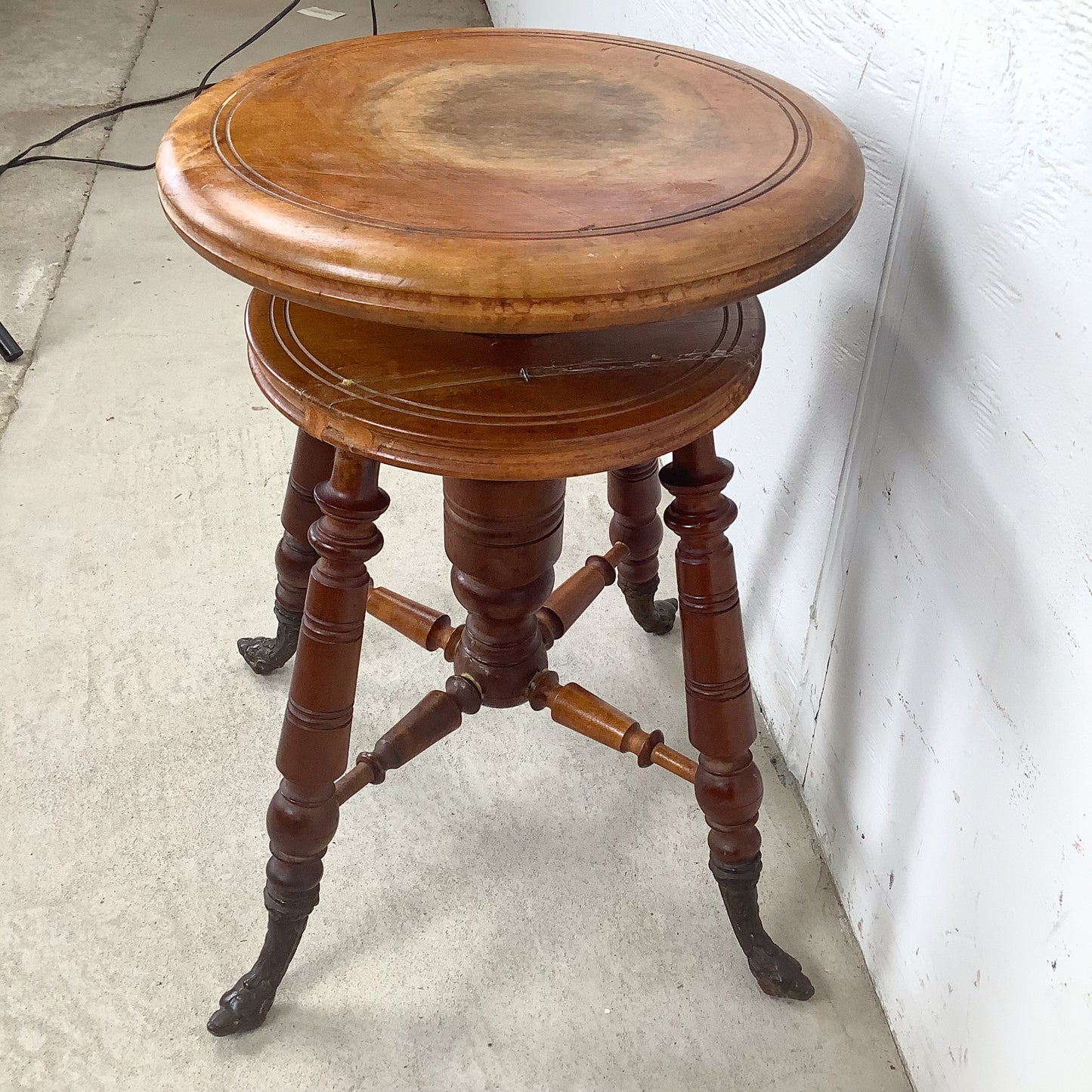Antique Adjustable Piano Stool with Turned Wood Base