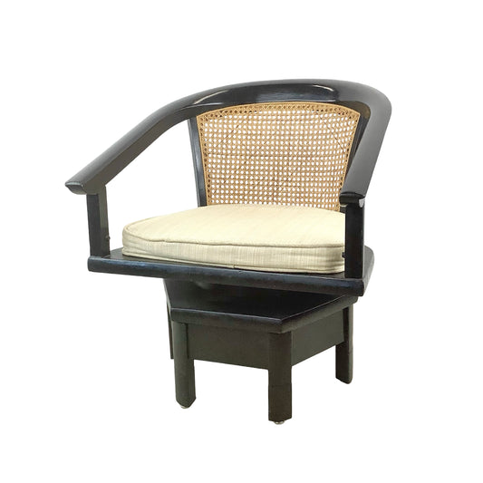 Vintage Black Lacquer Cane Swivel Chair