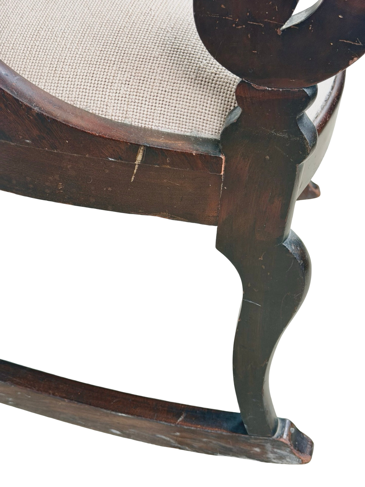 Antique American Classical Carved Wood Rocking Chair with Floral Needlepoint Seat