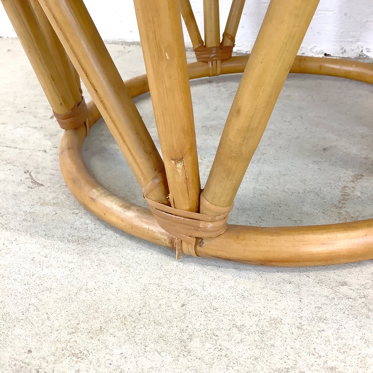 Pair Vintage Boho Rattan Footstools