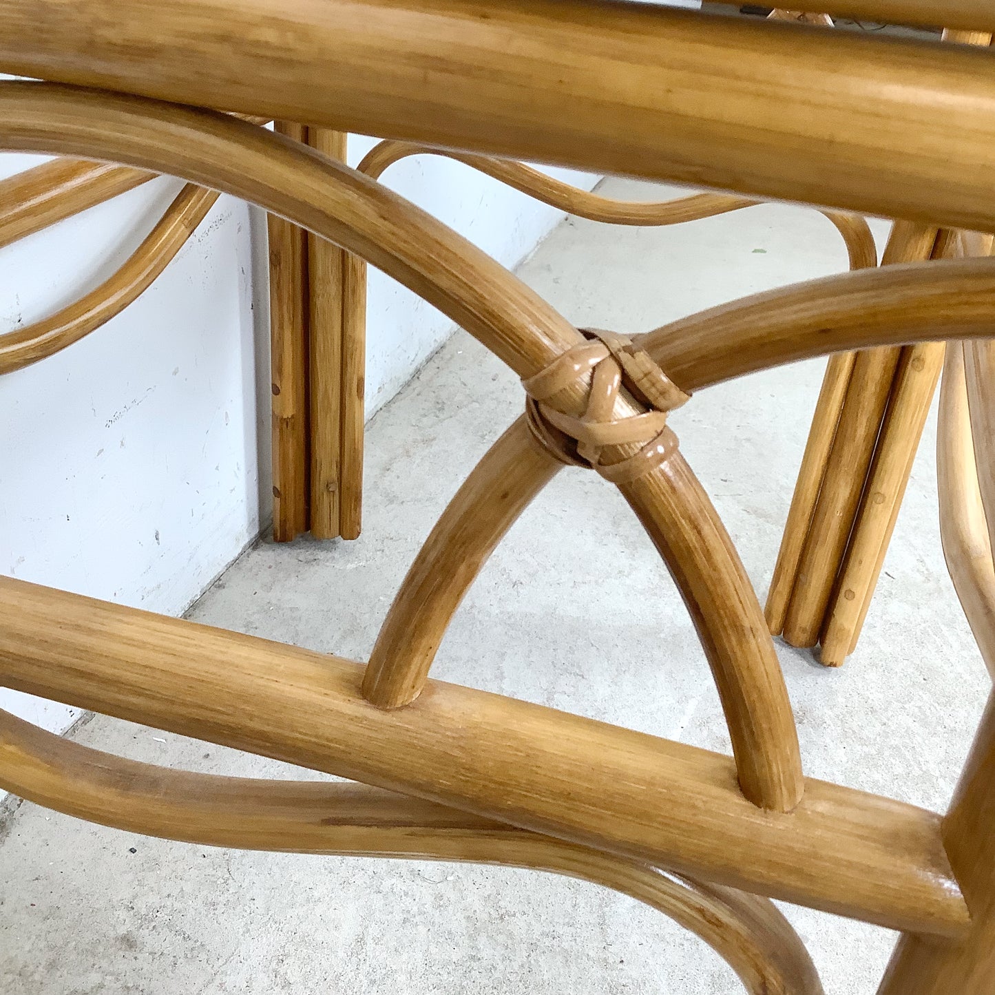 Vintage Bent Rattan Side Table with Inset Glass Top — Arch Apron, circa 1970s–1980s
