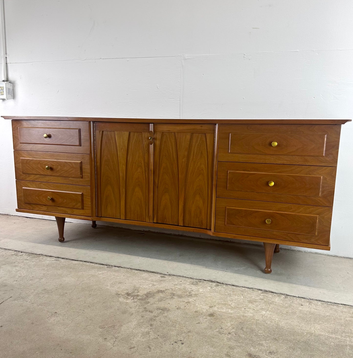 Mid-Century Lowboy Walnut Dresser With Drumstick Legs