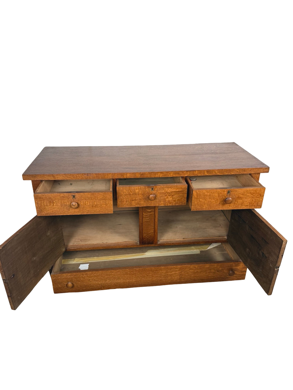 Antique Quarter-Sawn Oak Sideboard – Early 1900s American Arts &amp; Crafts Buffet