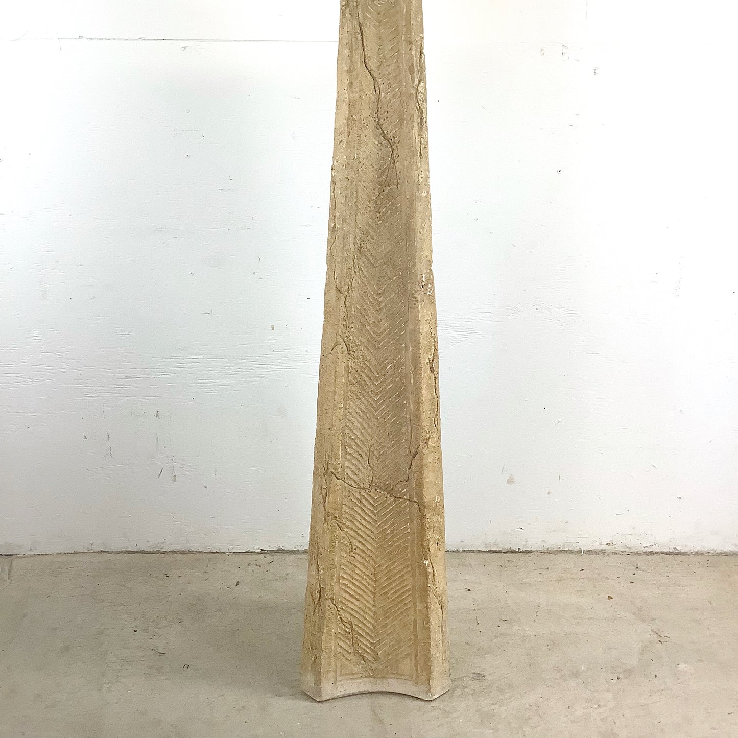 Vintage Textured Stone Obelisk Floor Lamp – Heavy Karl Springer Inspired Design