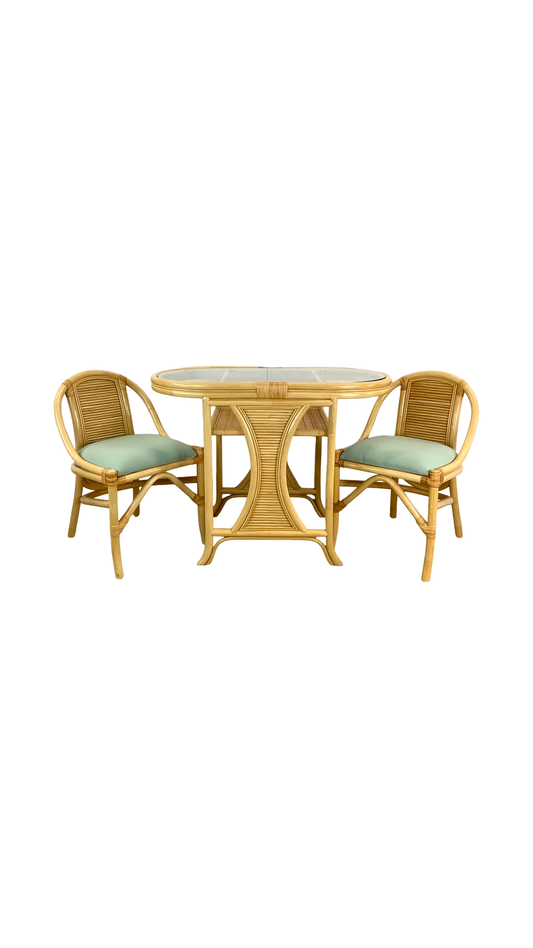 Vintage Rattan Nesting Table Set W/Chairs