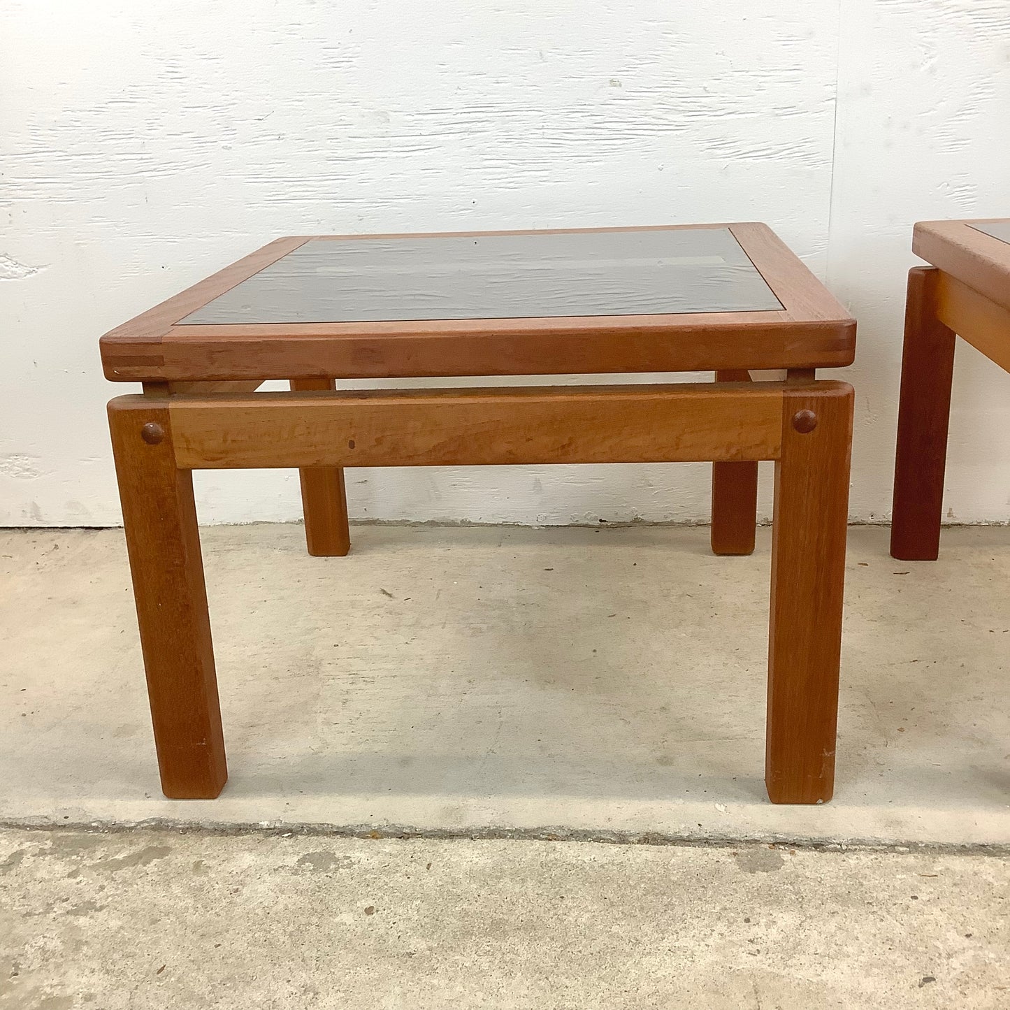 Danish Modern Teak End Tables With Smoked Glass- Pair