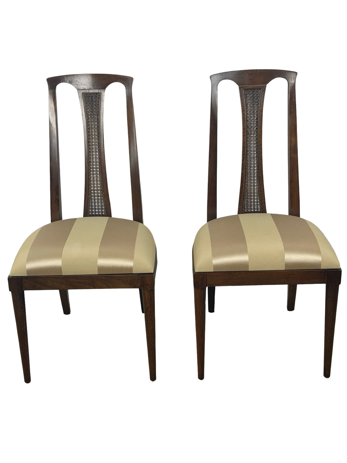 Pair of Vintage Mid-Century Modern High-Back Cane Dining Chairs, Stamped Denmark