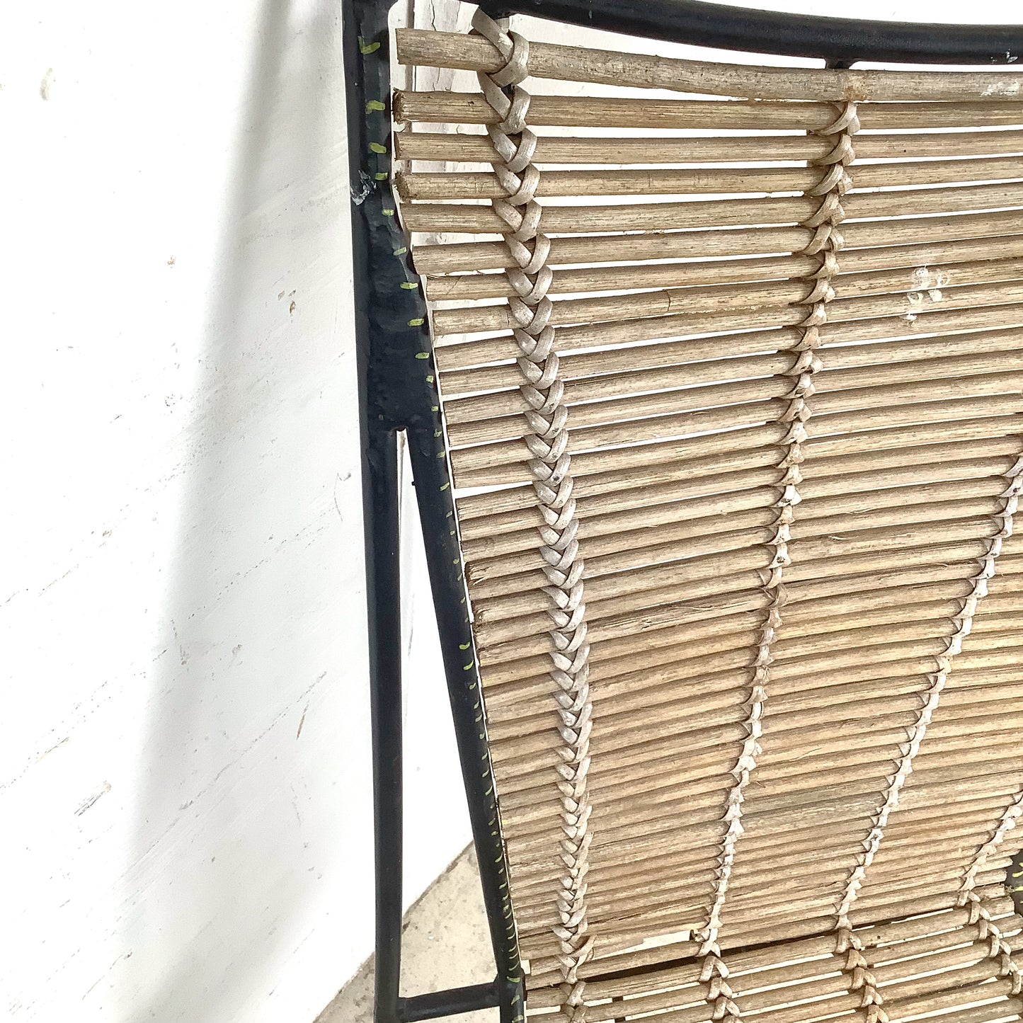 Vintage Wrought Iron & Woven Reed Dining Chair in the Style of Brown Jordan