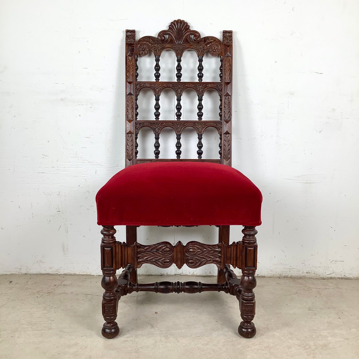 Antique Victorian Walnut Side Chair with Plush Red Velvet Upholstery