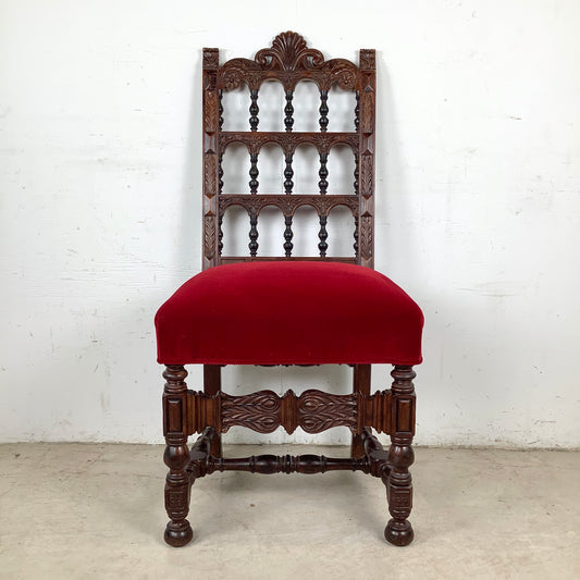 Antique Victorian Walnut Side Chair with Plush Red Velvet Upholstery