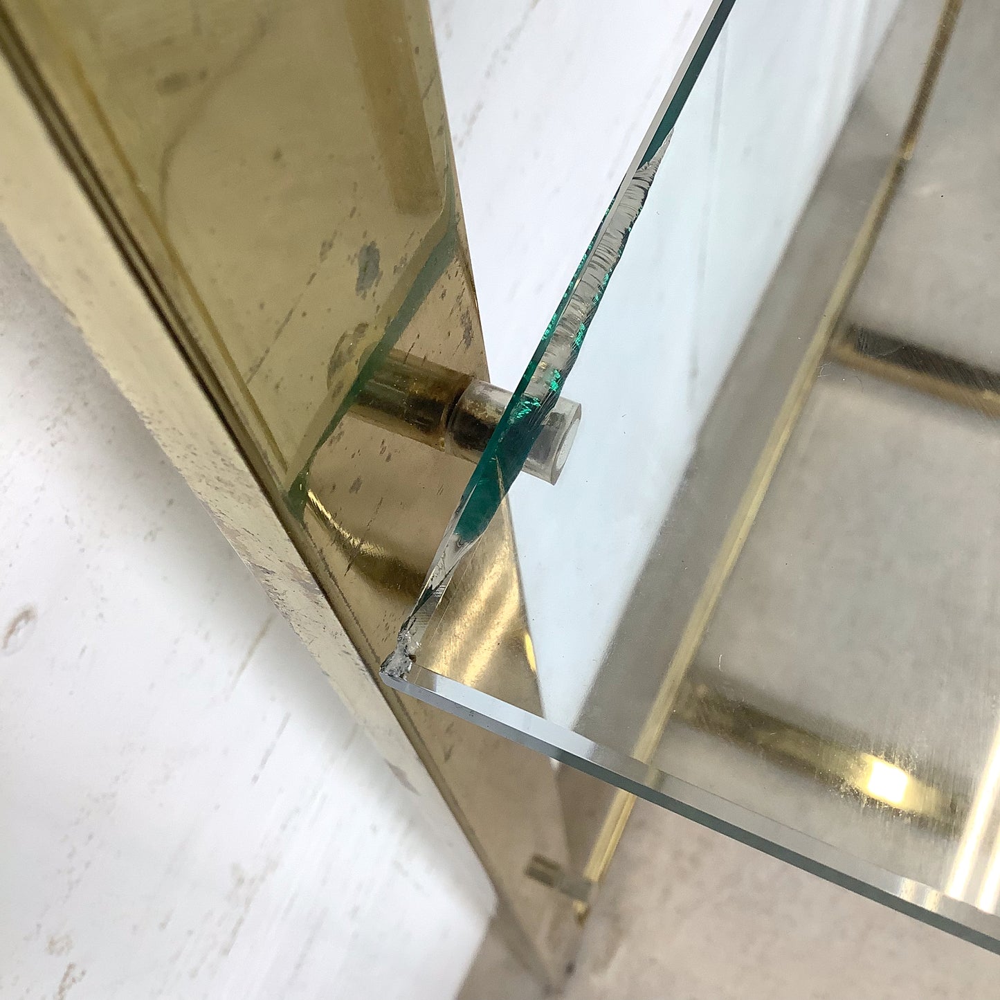 Architectural Brass and Glass Display Shelf, Vintage Modern