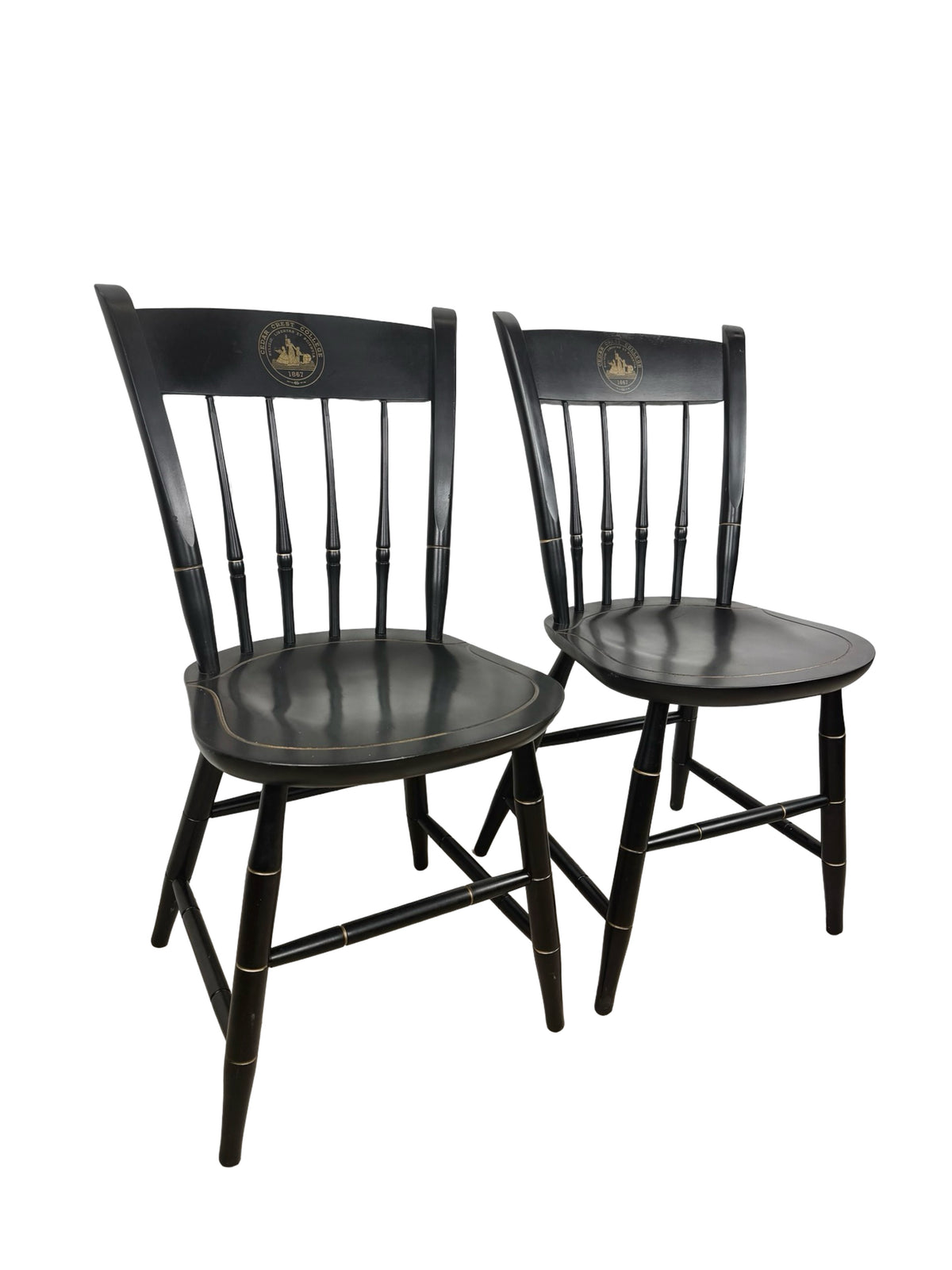 Pair of Vintage Nichols & Stone Windsor Side Chairs with Cedar Crest College Crest
