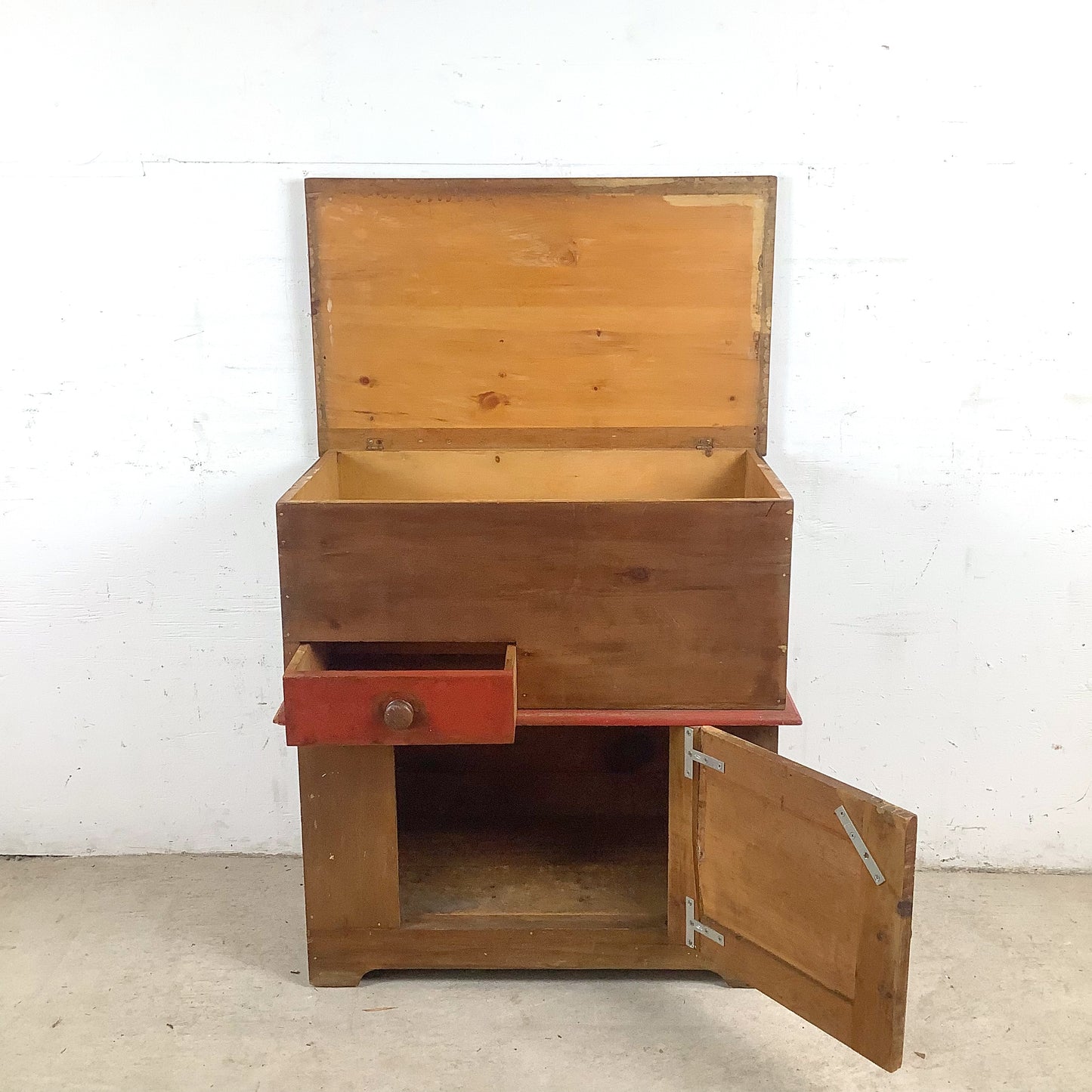 Antique American Primitive Painted Pine Farmhouse Cabinet