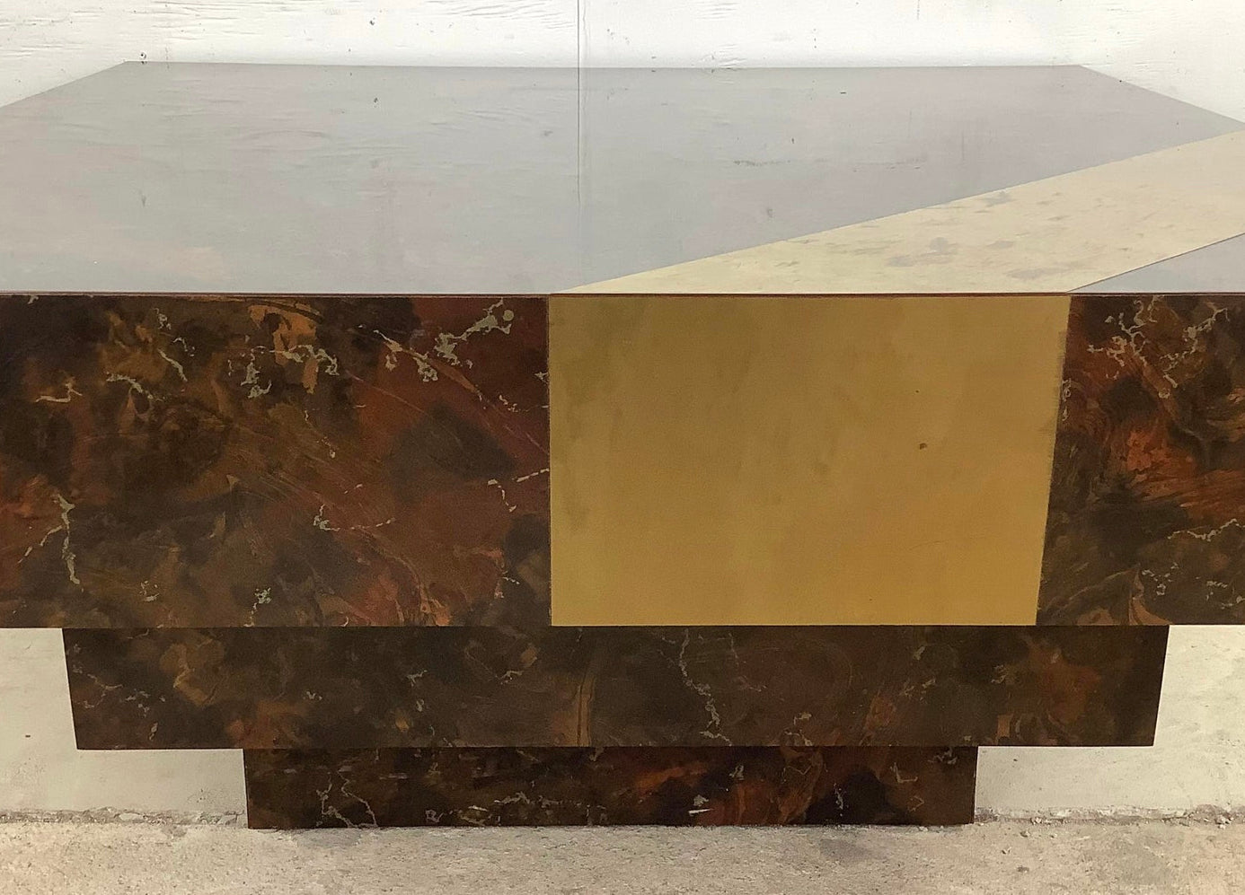 Vintage Modern Square Coffee Table With Brass Inlay