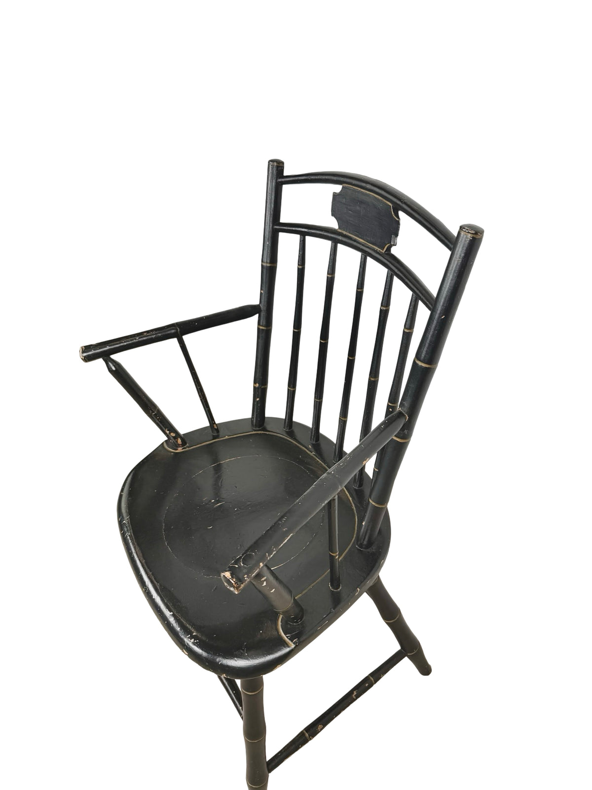 Vintage Black Painted Windsor-Style Armchair with Gold Pinstriping