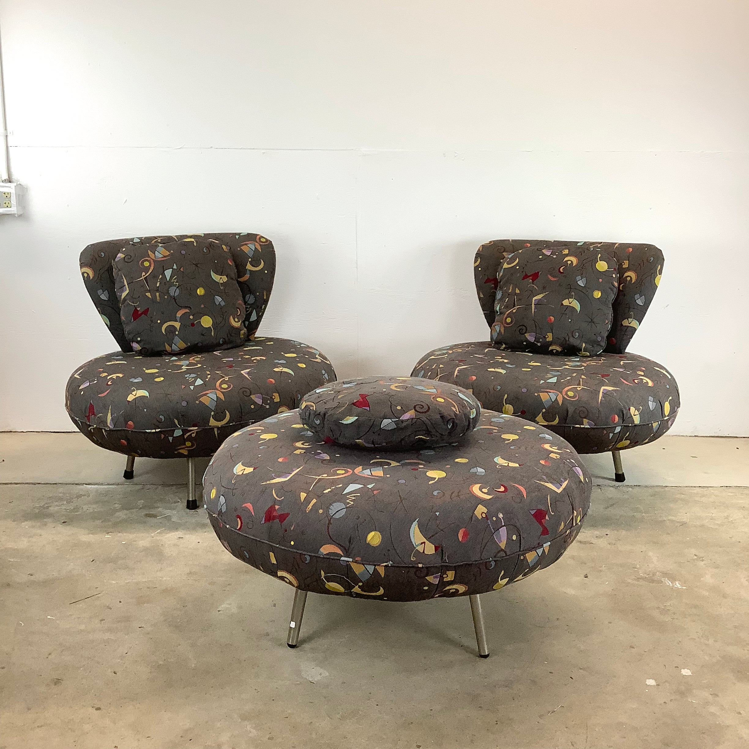 Pair Modern Swivel Disc Chairs With Ottoman – secondhand stories