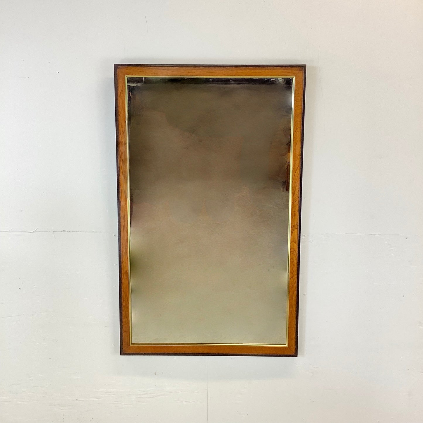 Drexel Heritage Attributed Burl Wood and Brass Wall Mirror