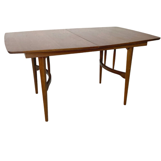 Mid-Century Walnut Spindle Trestle Dining Table w/ Leaves