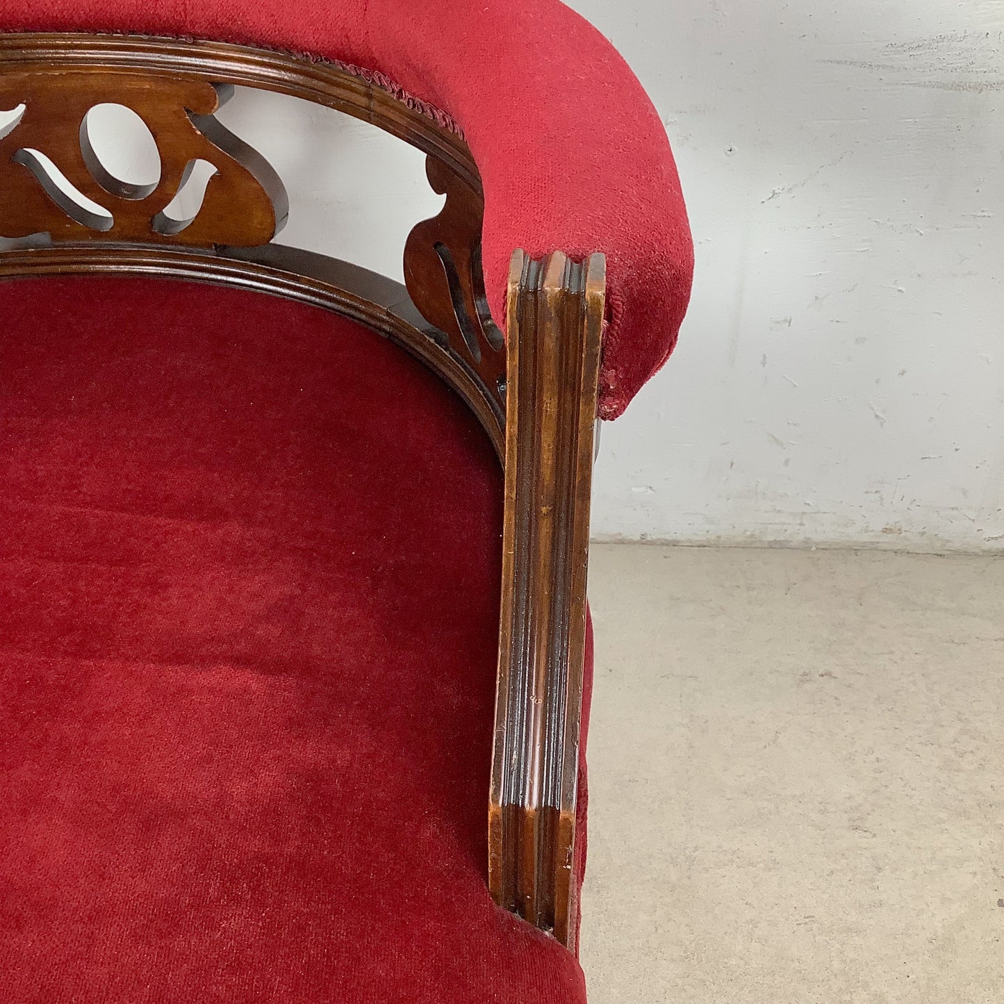 Empire Revival Upholstered Armchair in Red Velvet