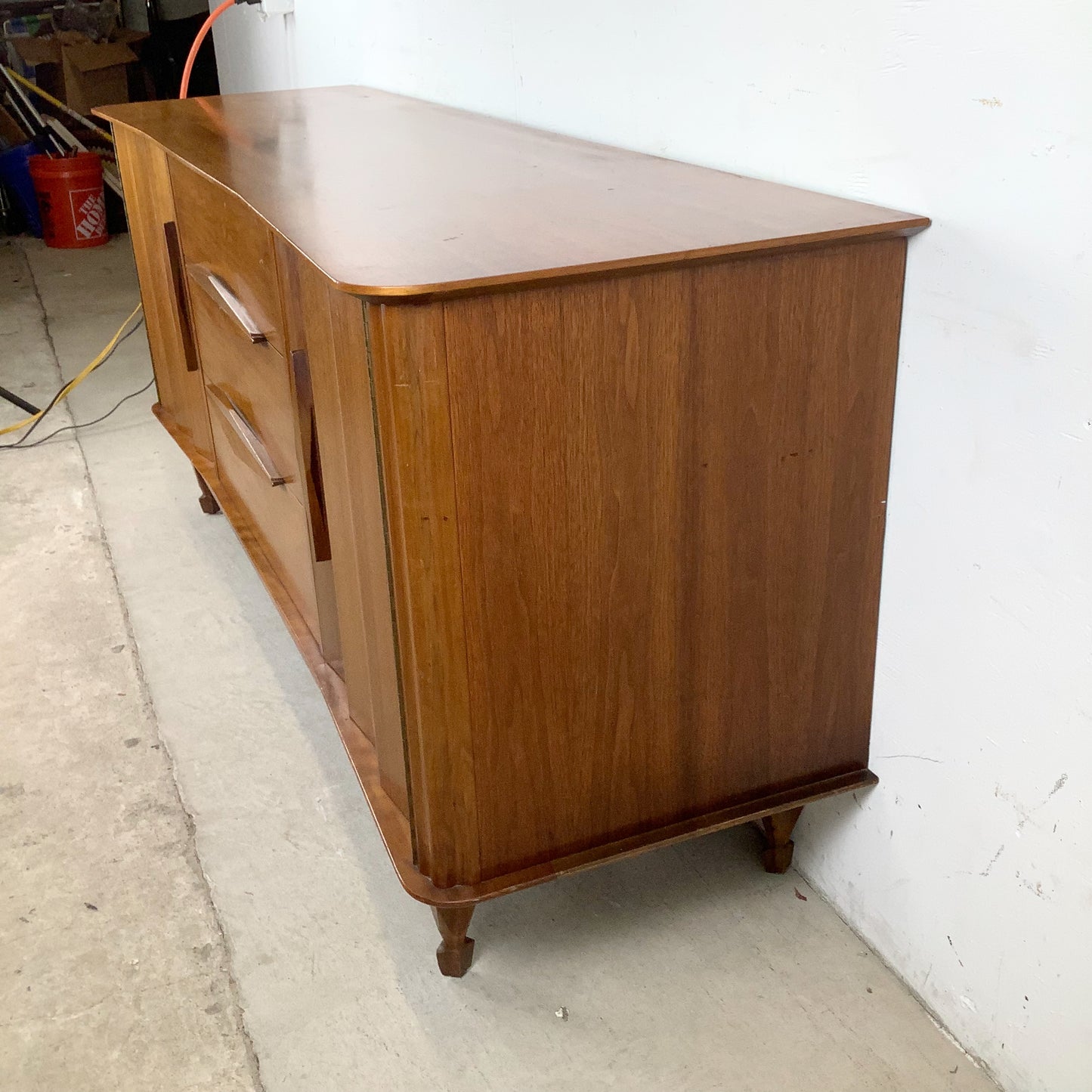 Mid-Century Modern Walnut Dresser and Mirror Set