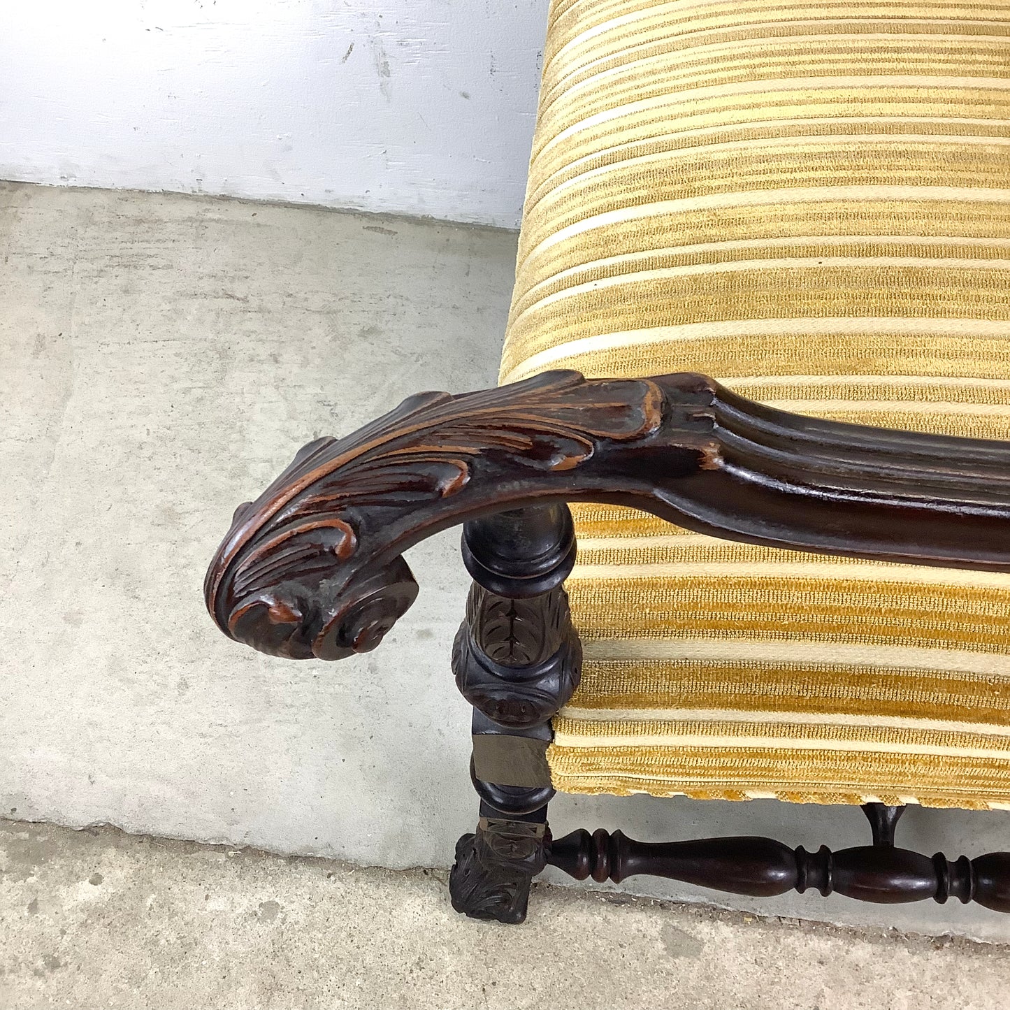 Grand Louis XIV-Style Throne Chair with Striped Fabric
