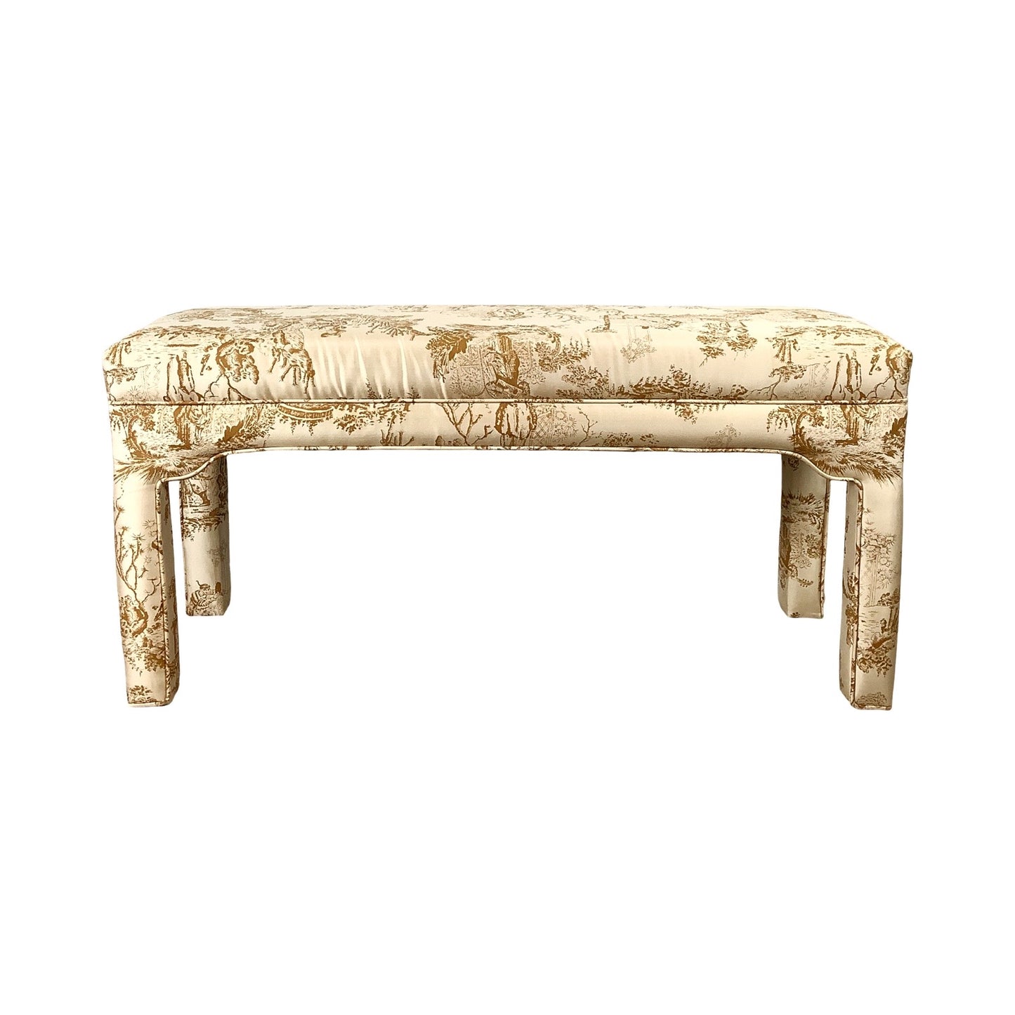 Louis XVI Style Upholstered Foot-of-Bed Bench with French Toile