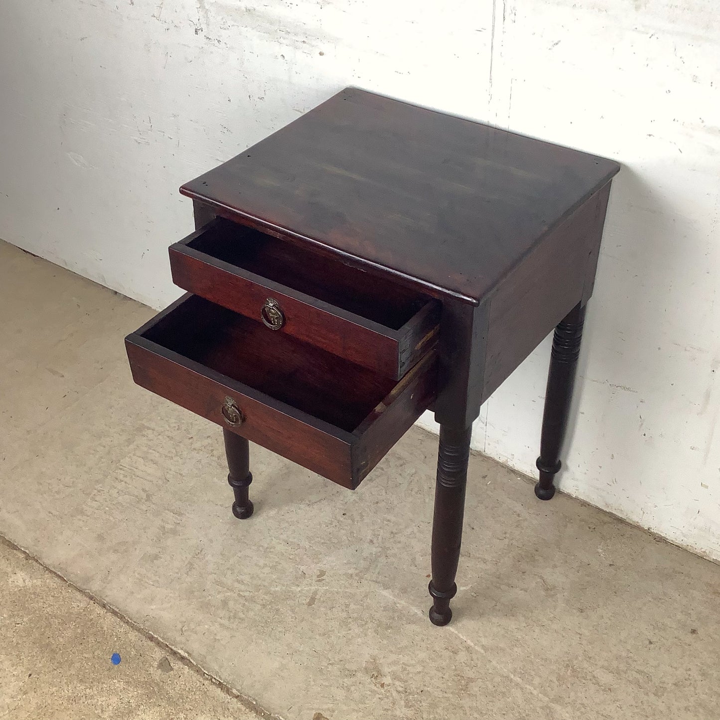 Antique American Federal Mahogany Two-Drawer Stand | Ring-Turned Legs