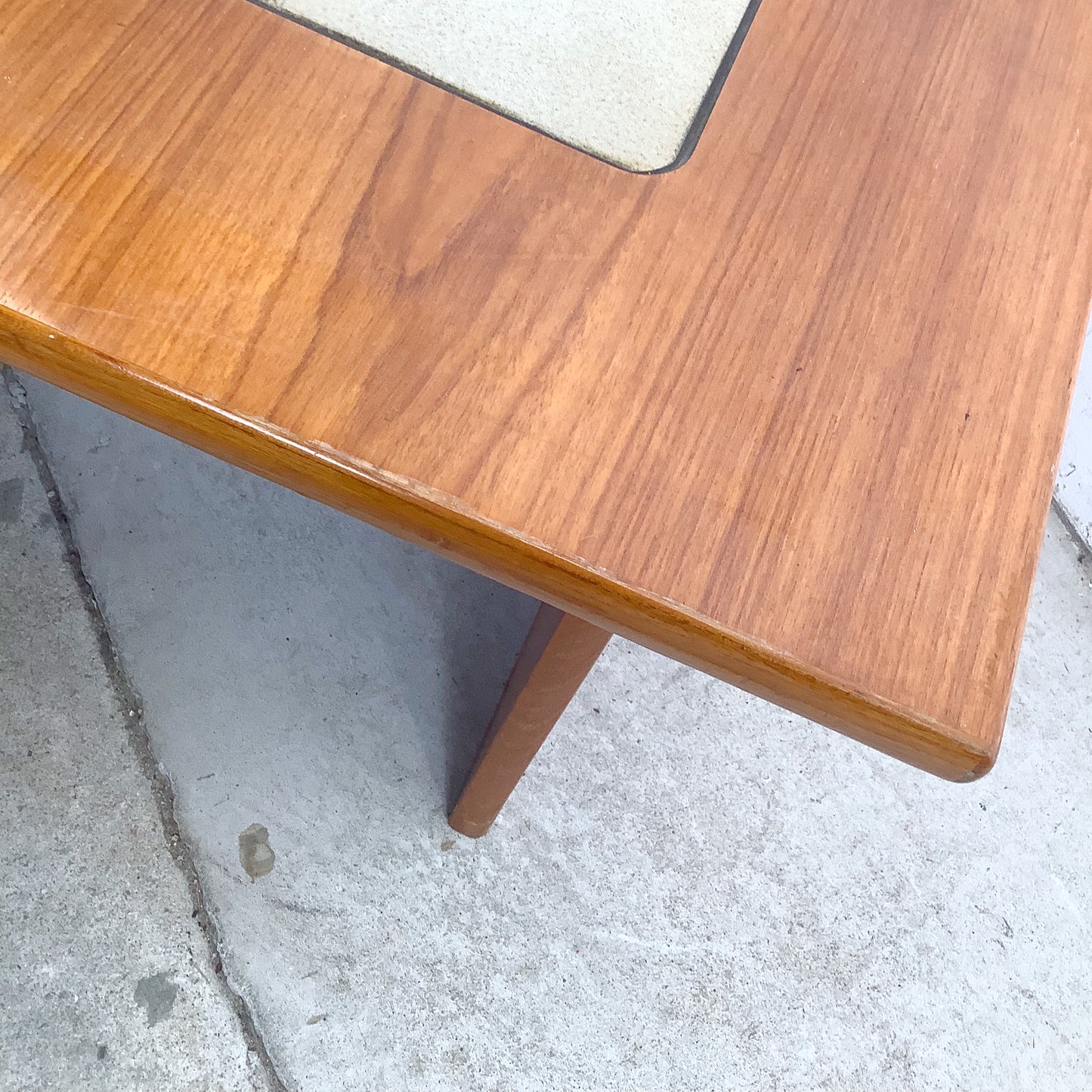 Vintage Danish Modern Teak Side Table with Ceramic Tile Inset — Geometric, Scandinavian, 1960s–1970s