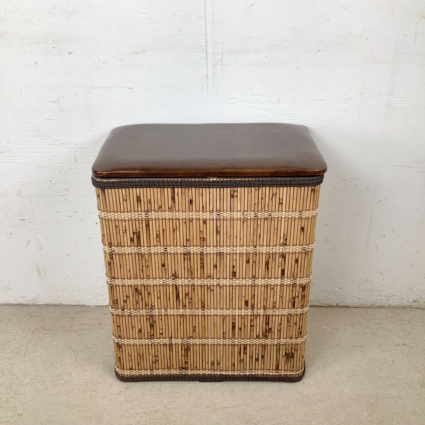Vintage Bohemian Laundry Basket with Natural Cane Wrap