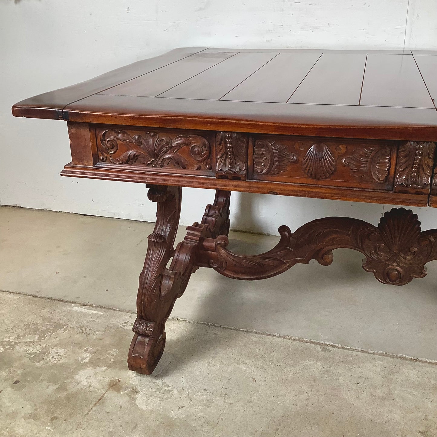Spanish Revival Carved Extension Dining Table by Berkey & Gay