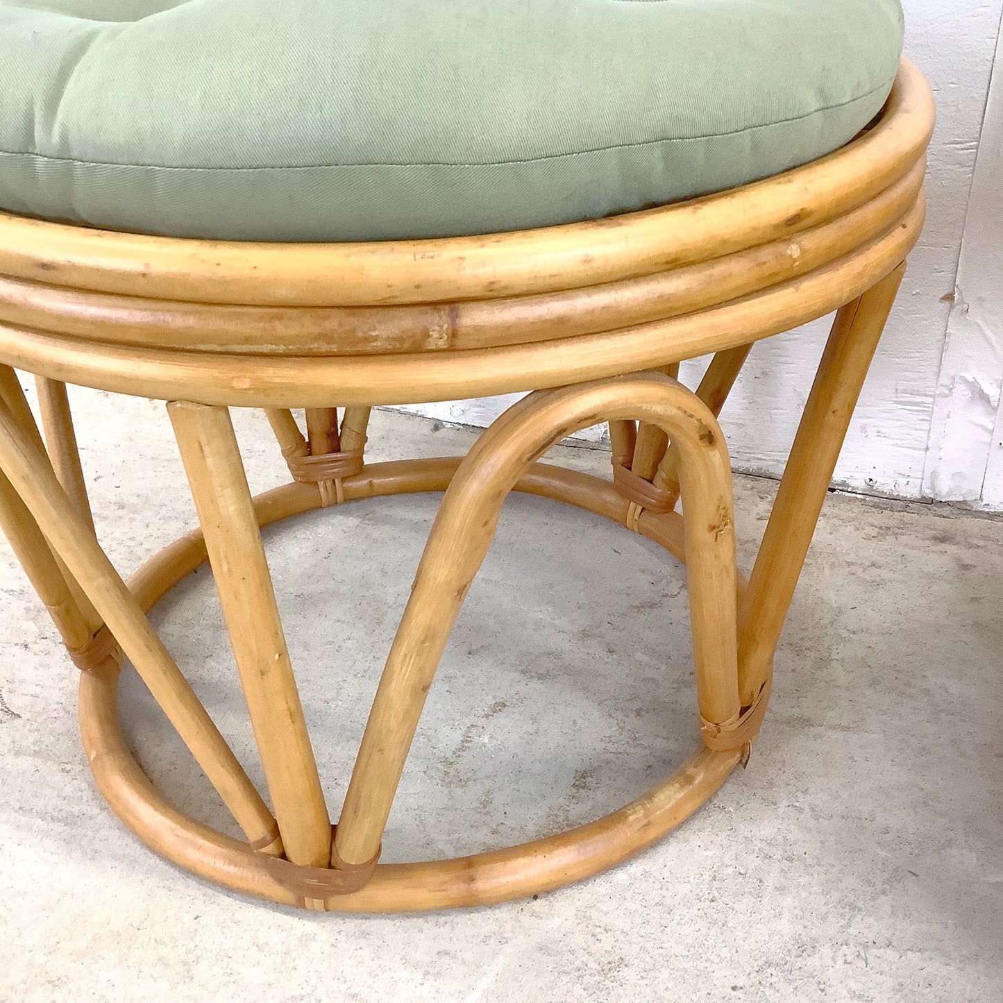 Pair Vintage Boho Rattan Footstools