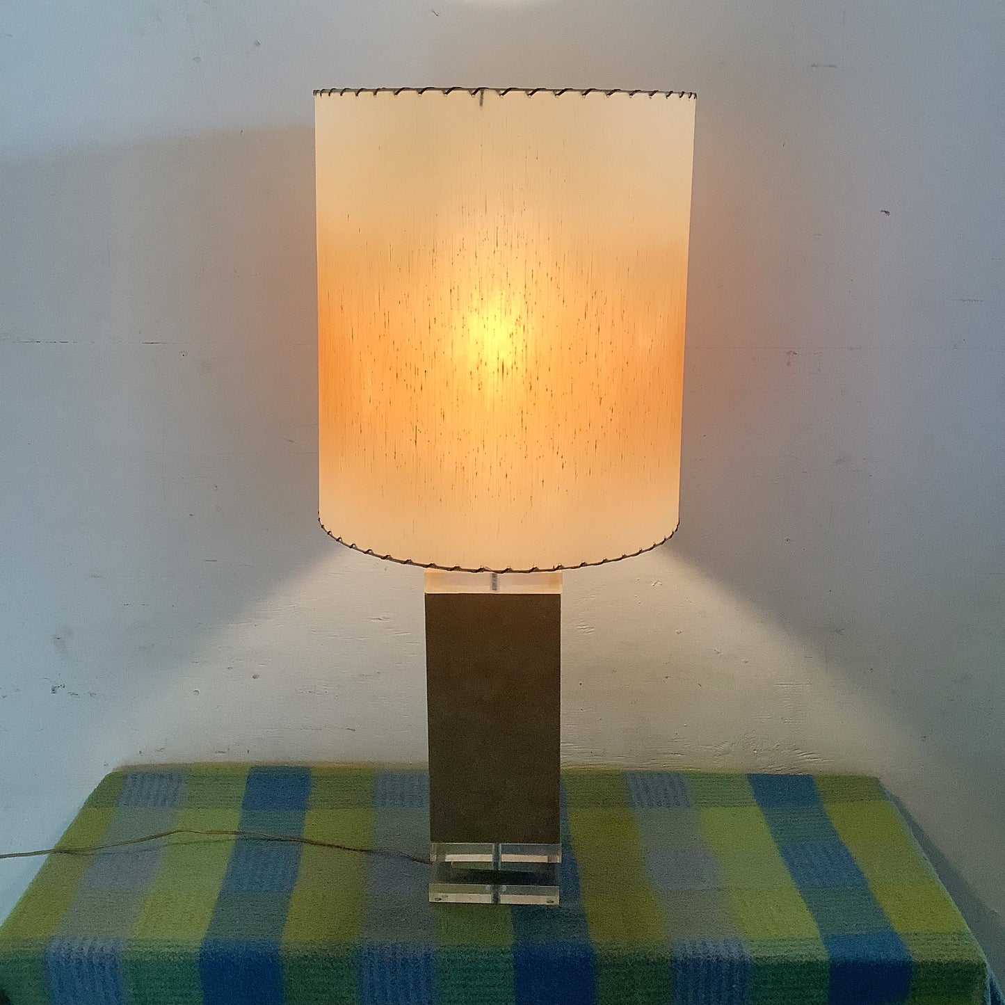Vintage Architectural Table Lamp with Wrapped Column and Clear Lucite Base