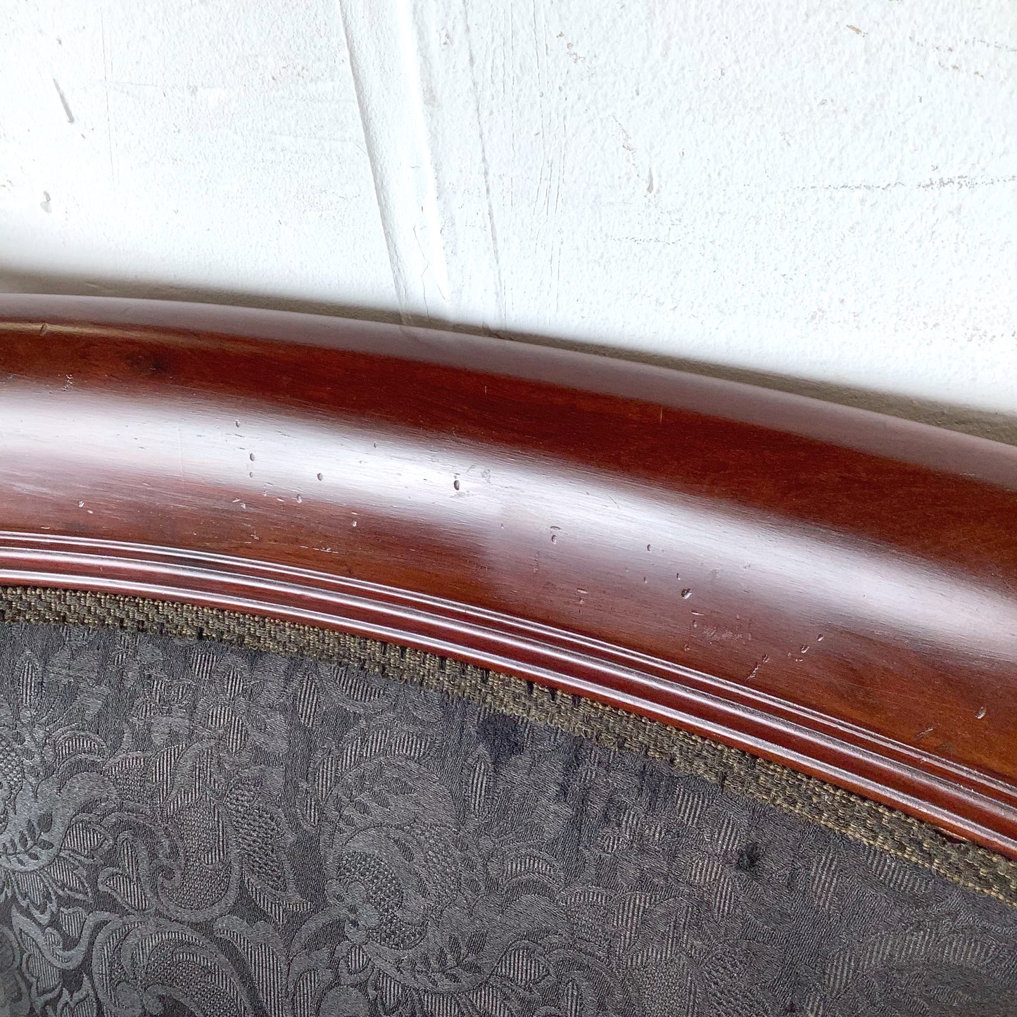 Empire Style Mahogany Armchair | Carved Acanthus Frame | Black Damask Upholstery | Neoclassical